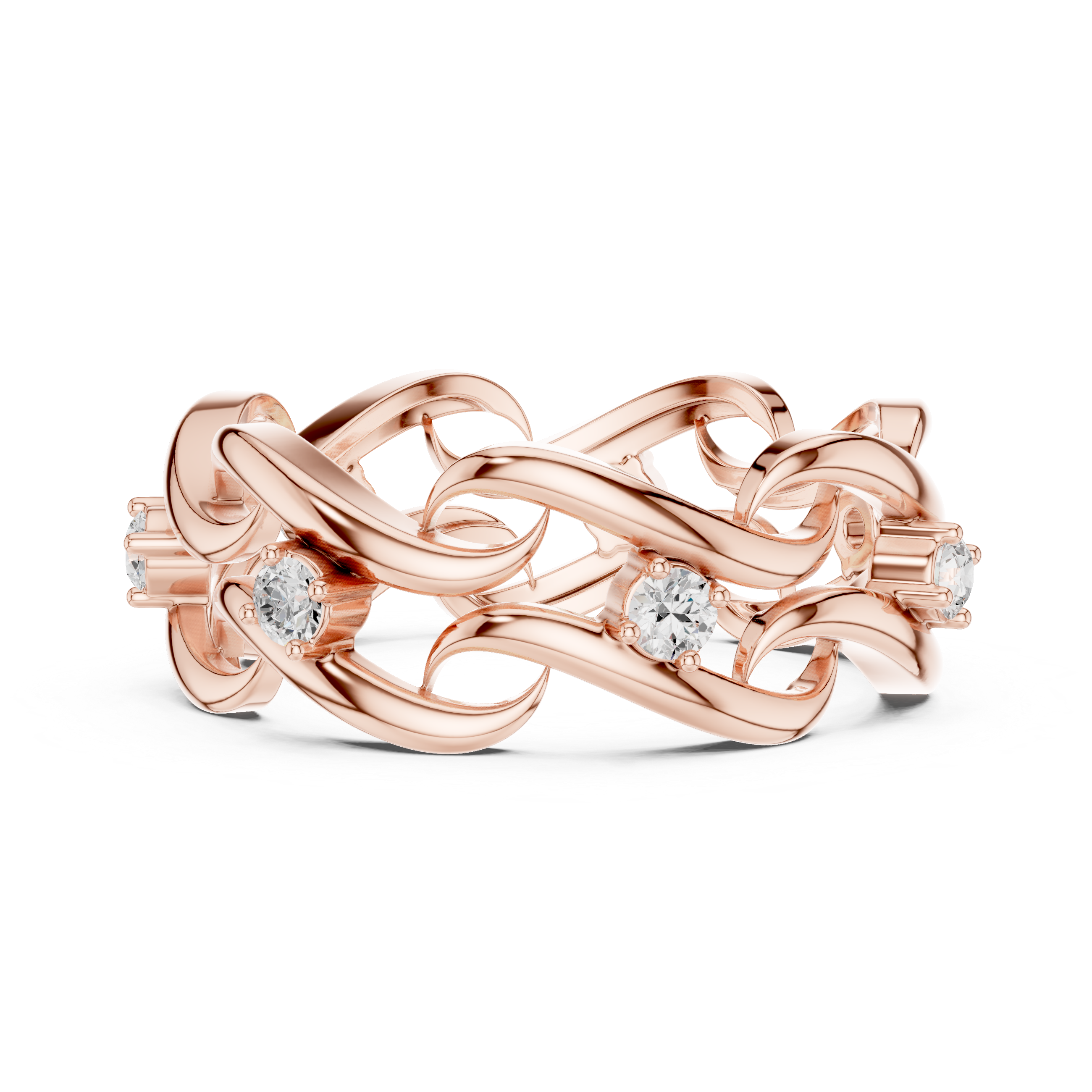 Braided Infinity Diamond Ring – Openwork Woven Gold Statement Band