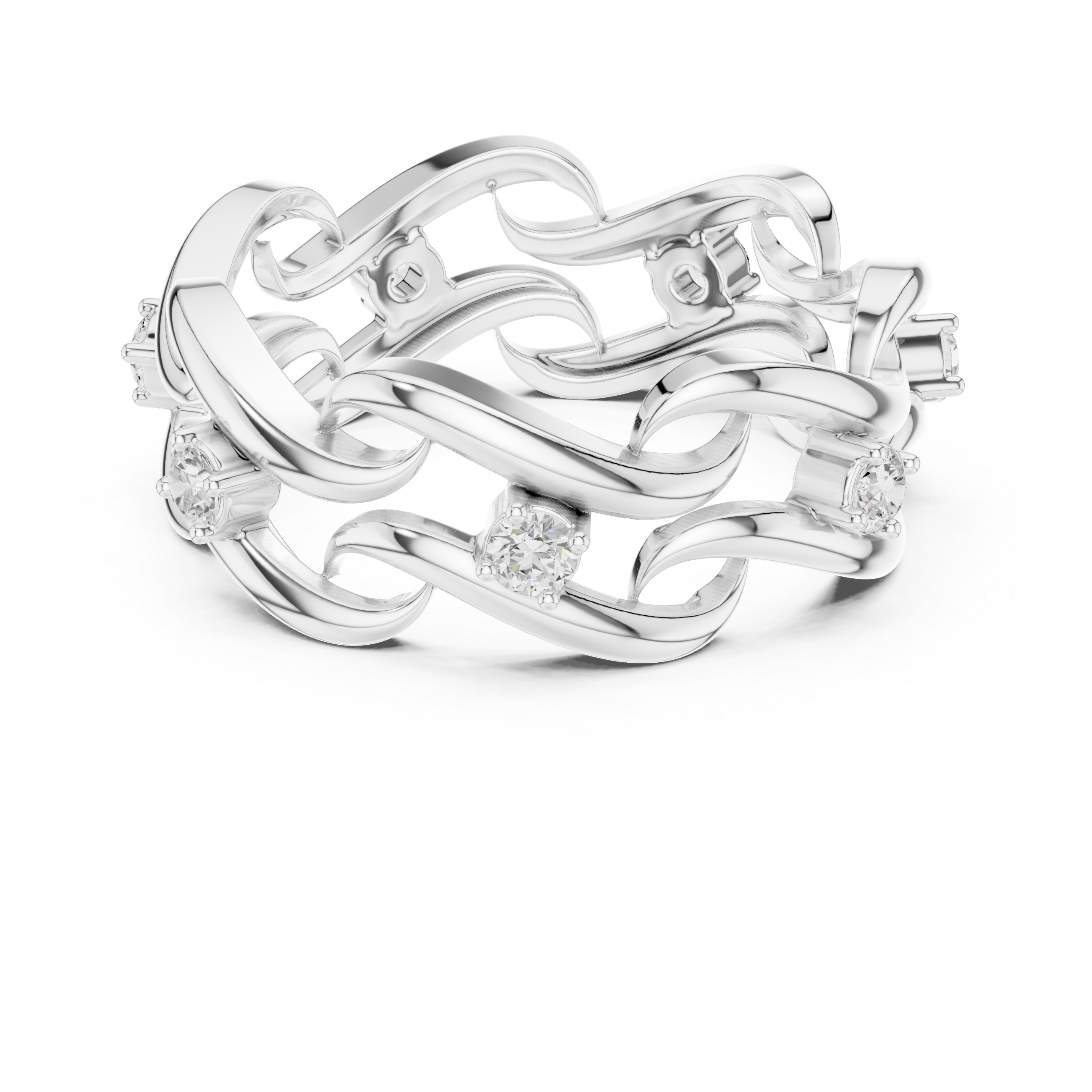 Braided Infinity Diamond Ring – Openwork Woven Gold Statement Band