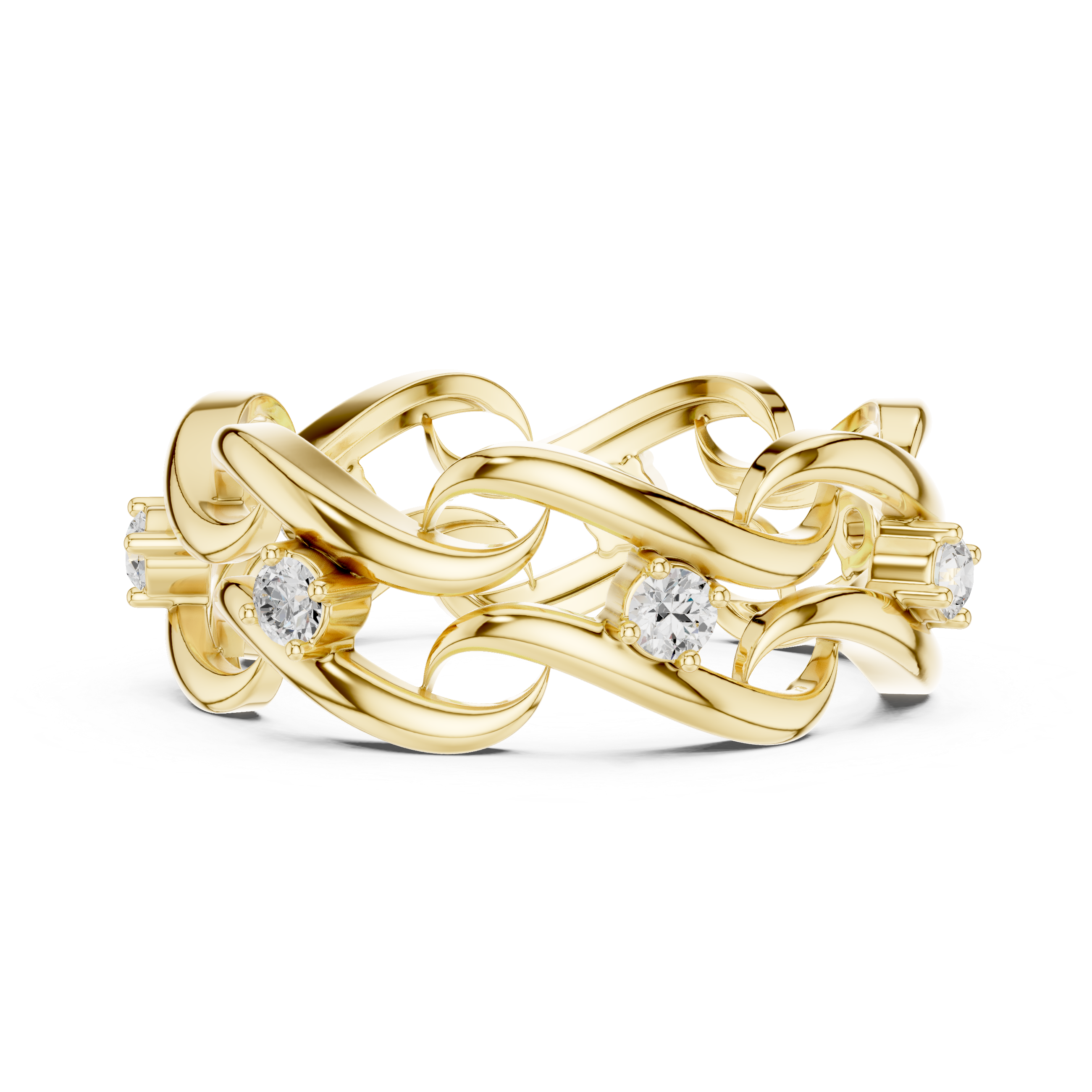 Braided Infinity Diamond Ring – Openwork Woven Gold Statement Band