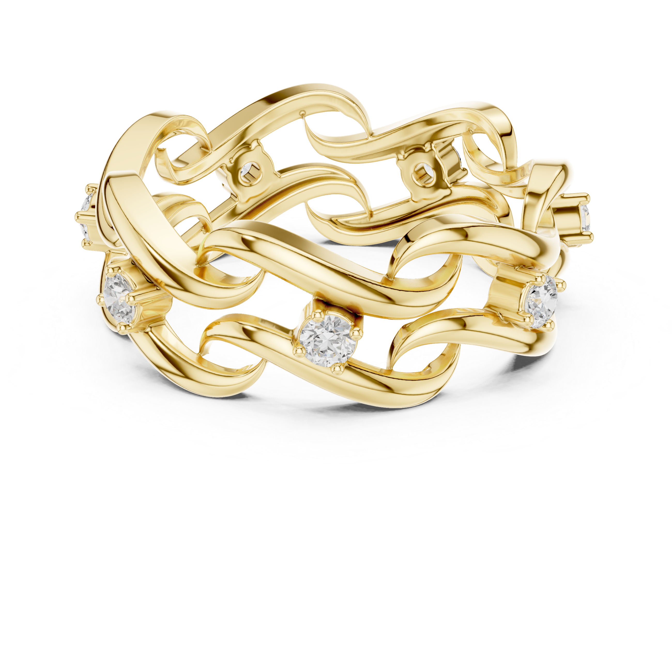 Braided Infinity Diamond Ring – Openwork Woven Gold Statement Band