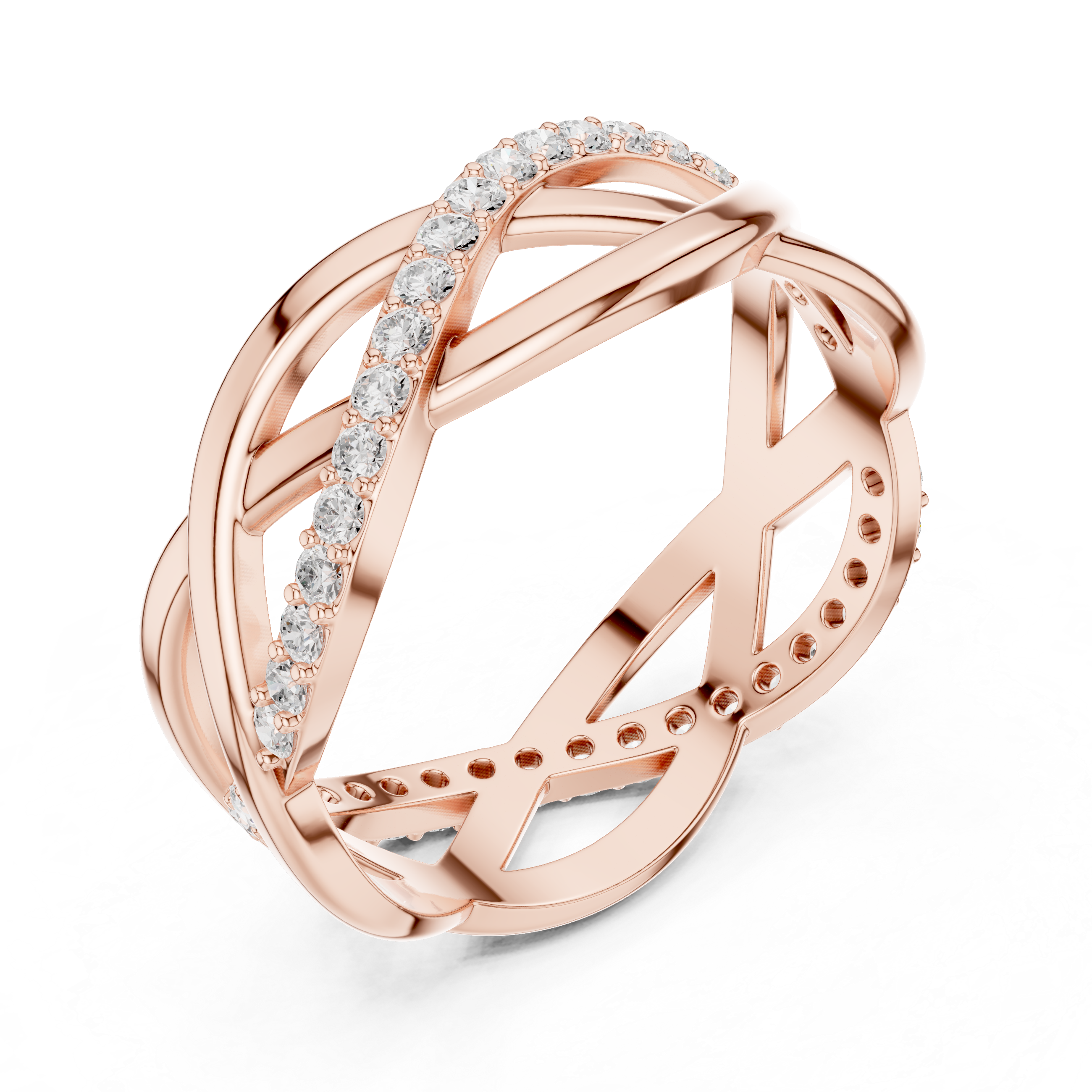 Infinity Twist Diamond Ring – Interwoven Openwork Pavé Band