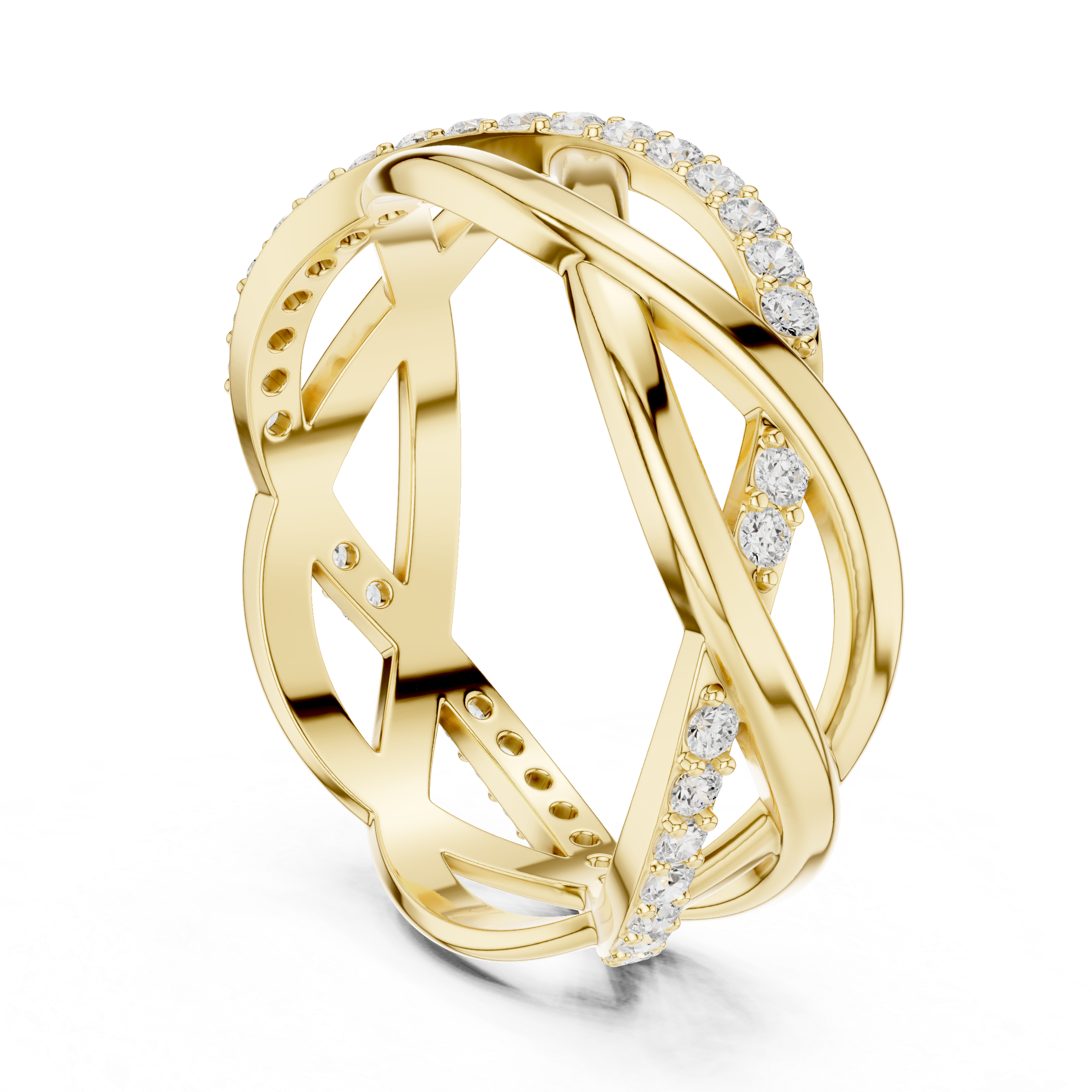 Infinity Twist Diamond Ring – Interwoven Openwork Pavé Band