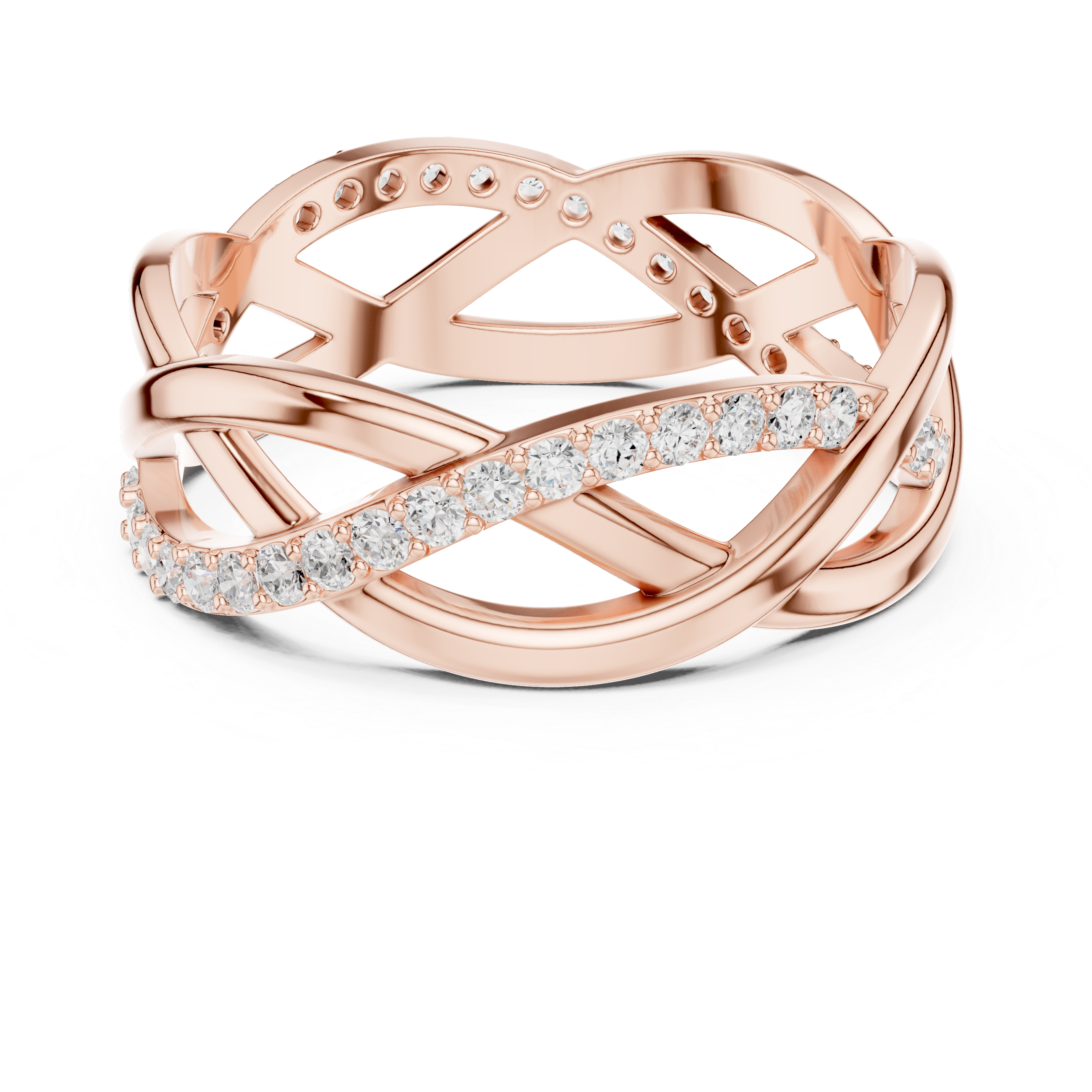 Infinity Twist Diamond Ring – Interwoven Openwork Pavé Band