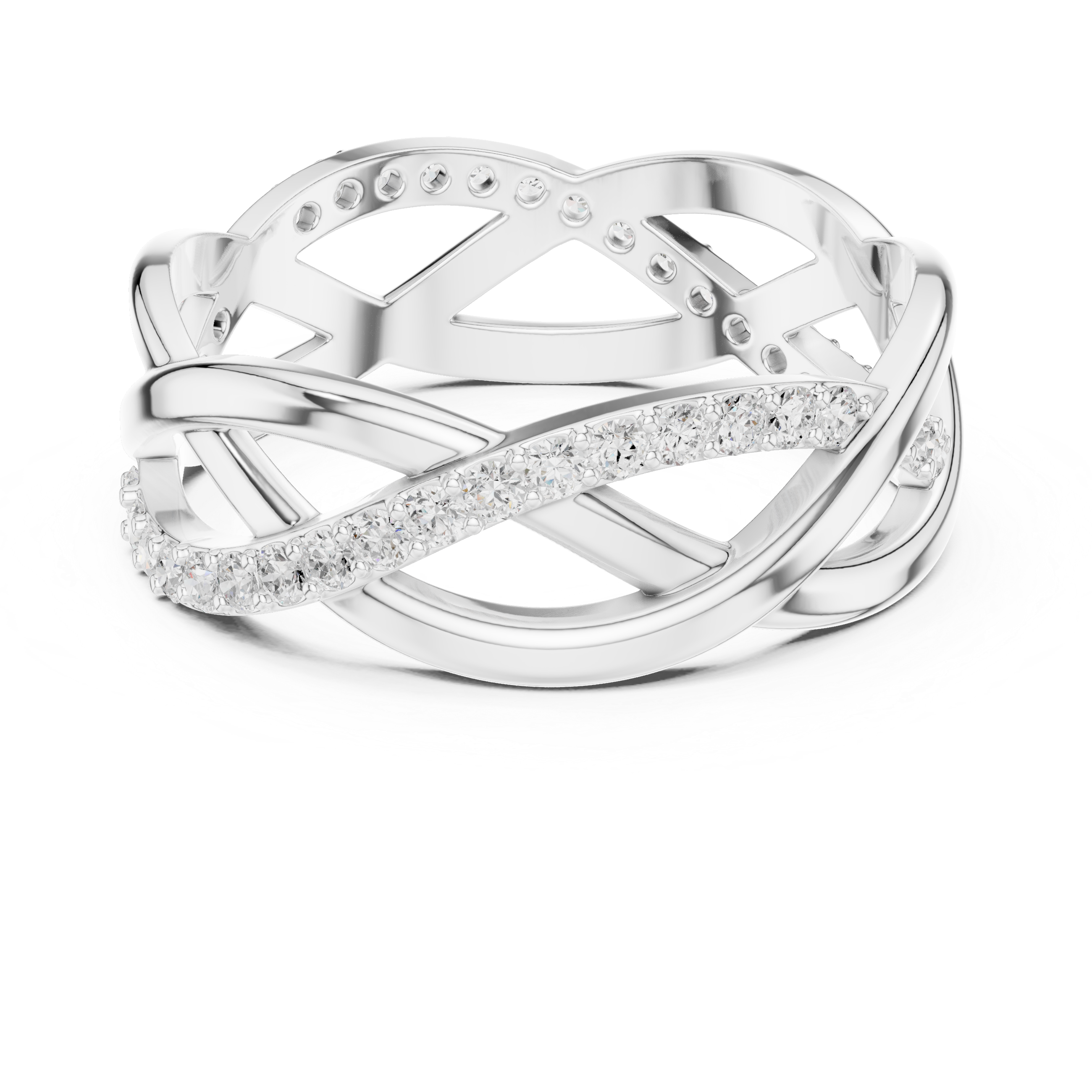 Infinity Twist Diamond Ring – Interwoven Openwork Pavé Band