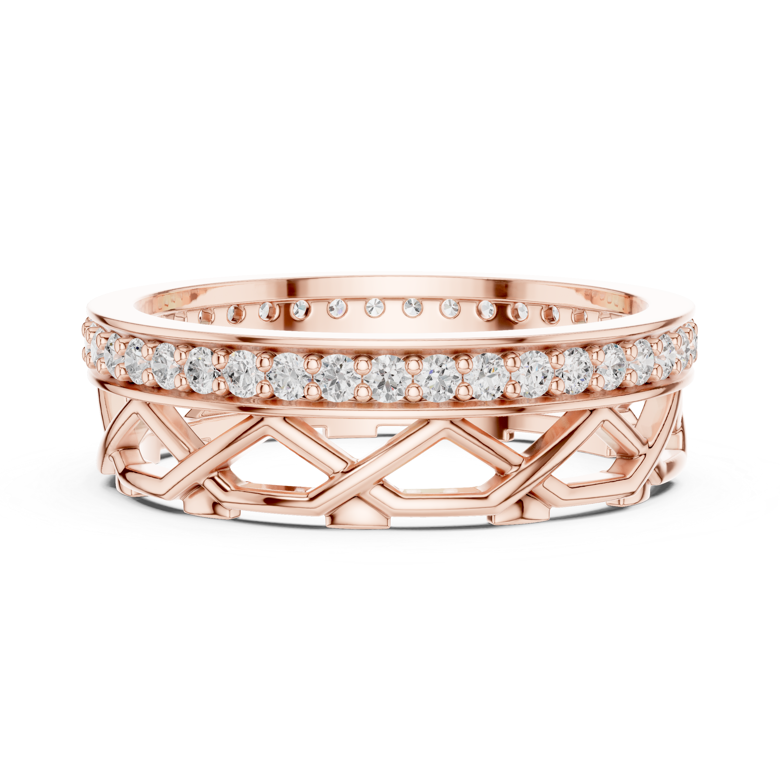 Geometric Openwork Diamond Band Ring – Modern Lattice Pavé Wedding Band