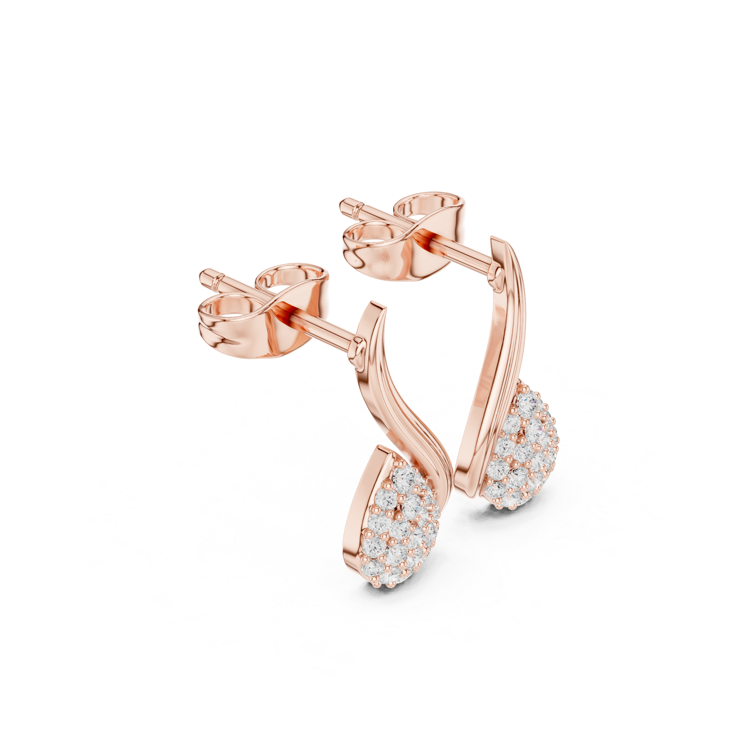 Teardrop Diamond Cluster Curved Stud Earrings