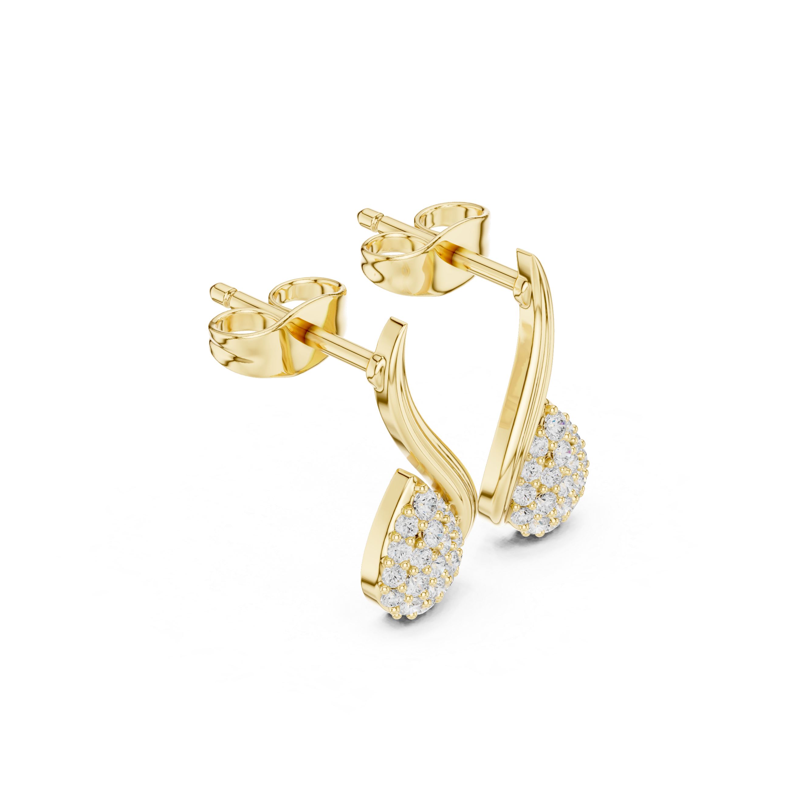 Teardrop Diamond Cluster Curved Stud Earrings