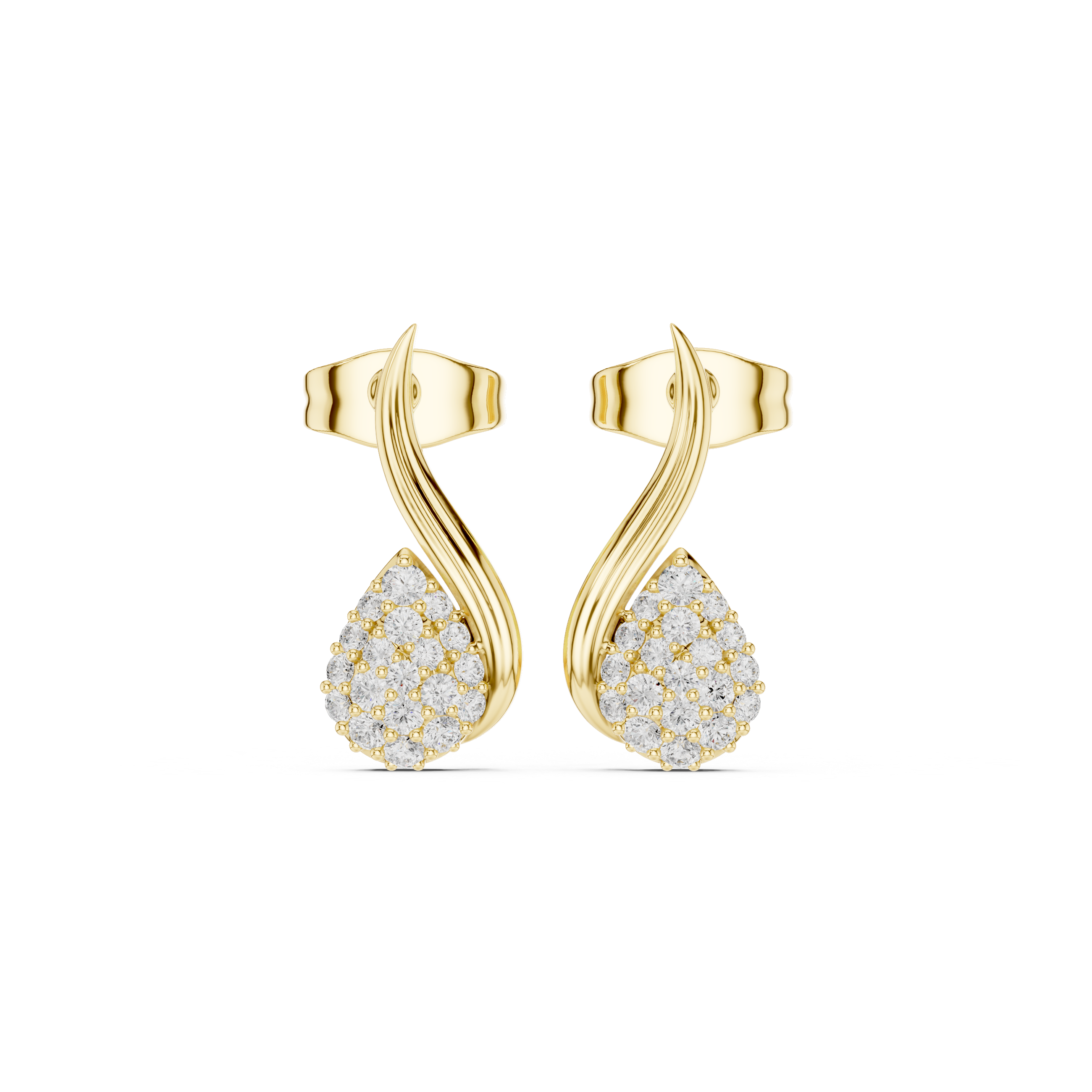 Teardrop Diamond Cluster Curved Stud Earrings