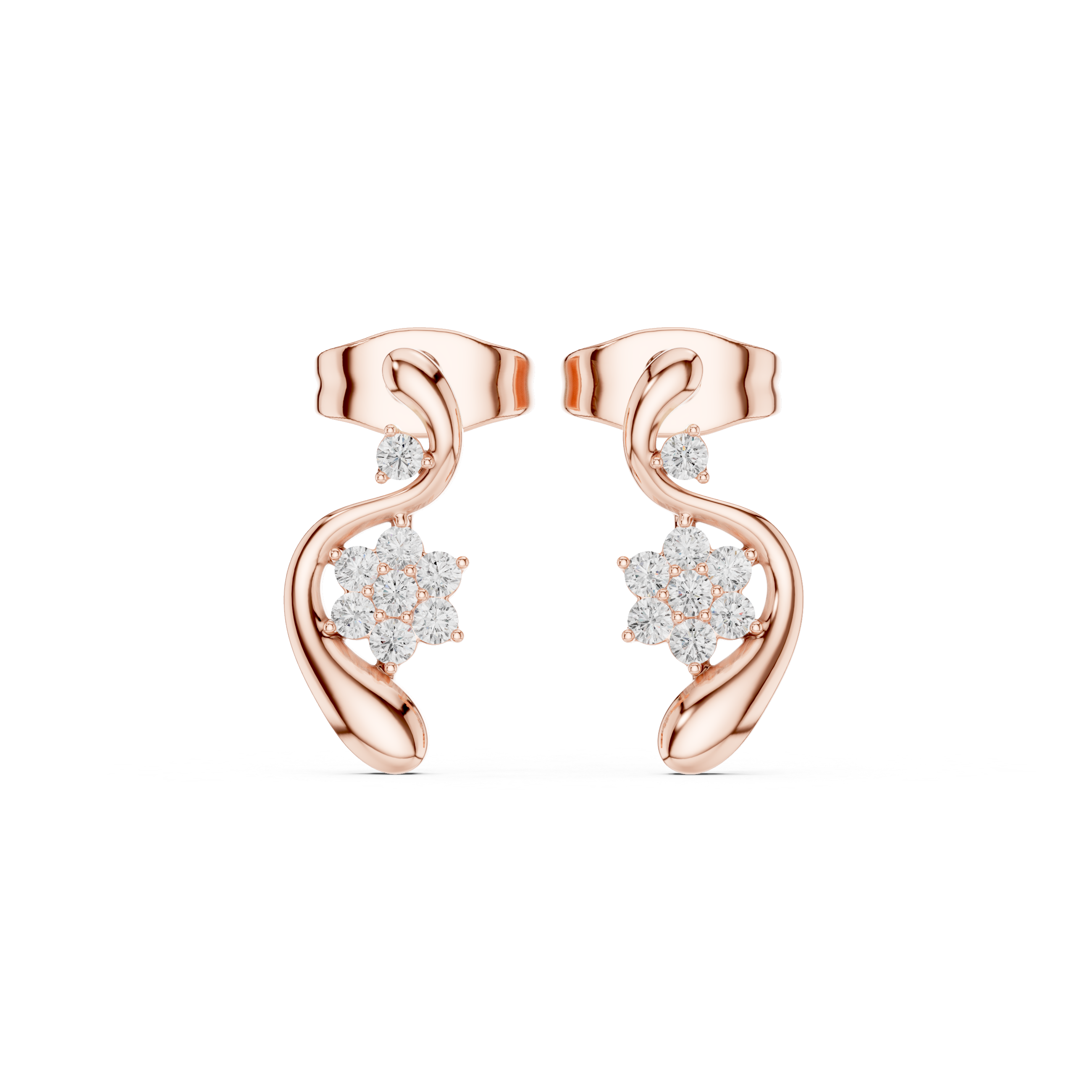 Curved Floral Diamond Accent Stud Earrings