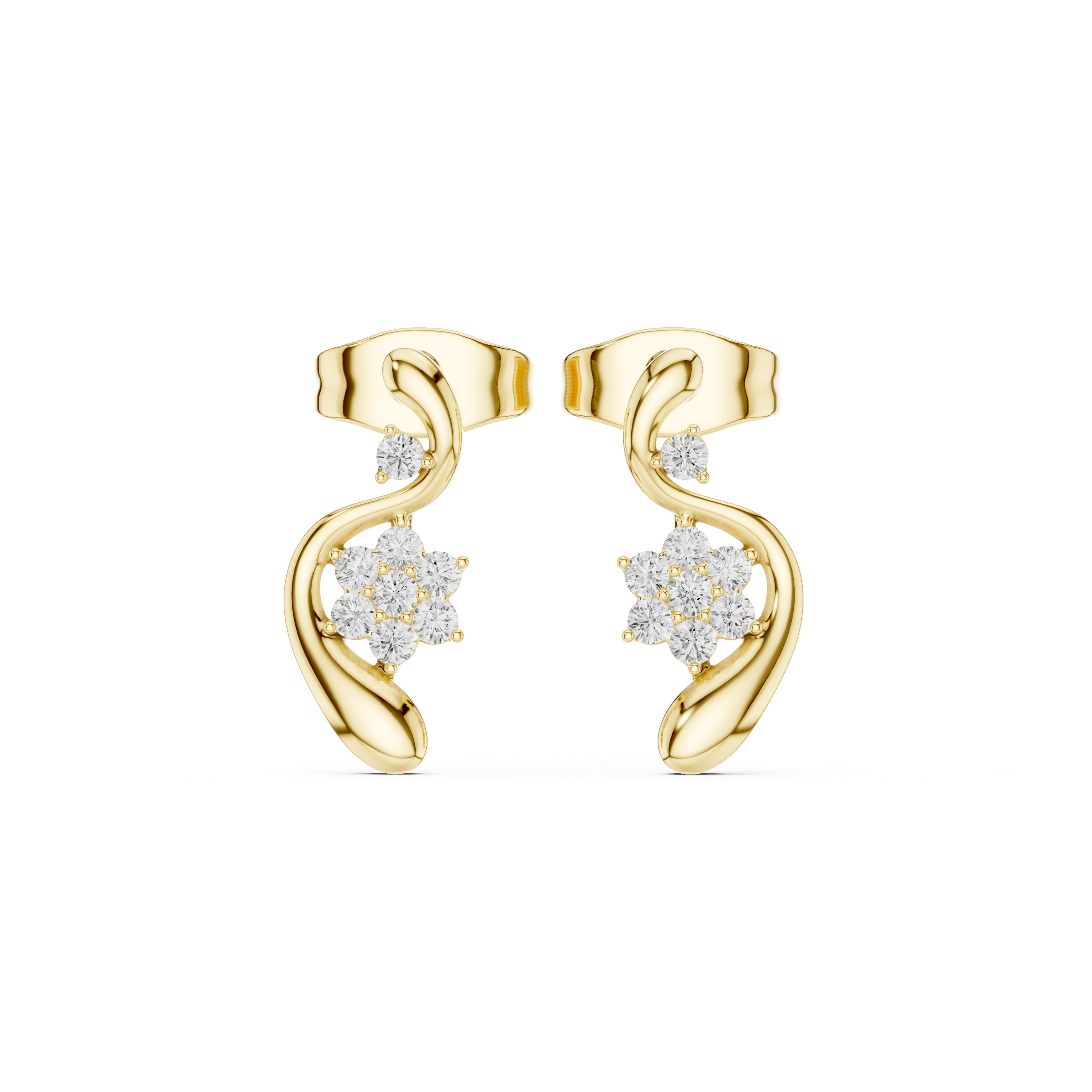 Curved Floral Diamond Accent Stud Earrings