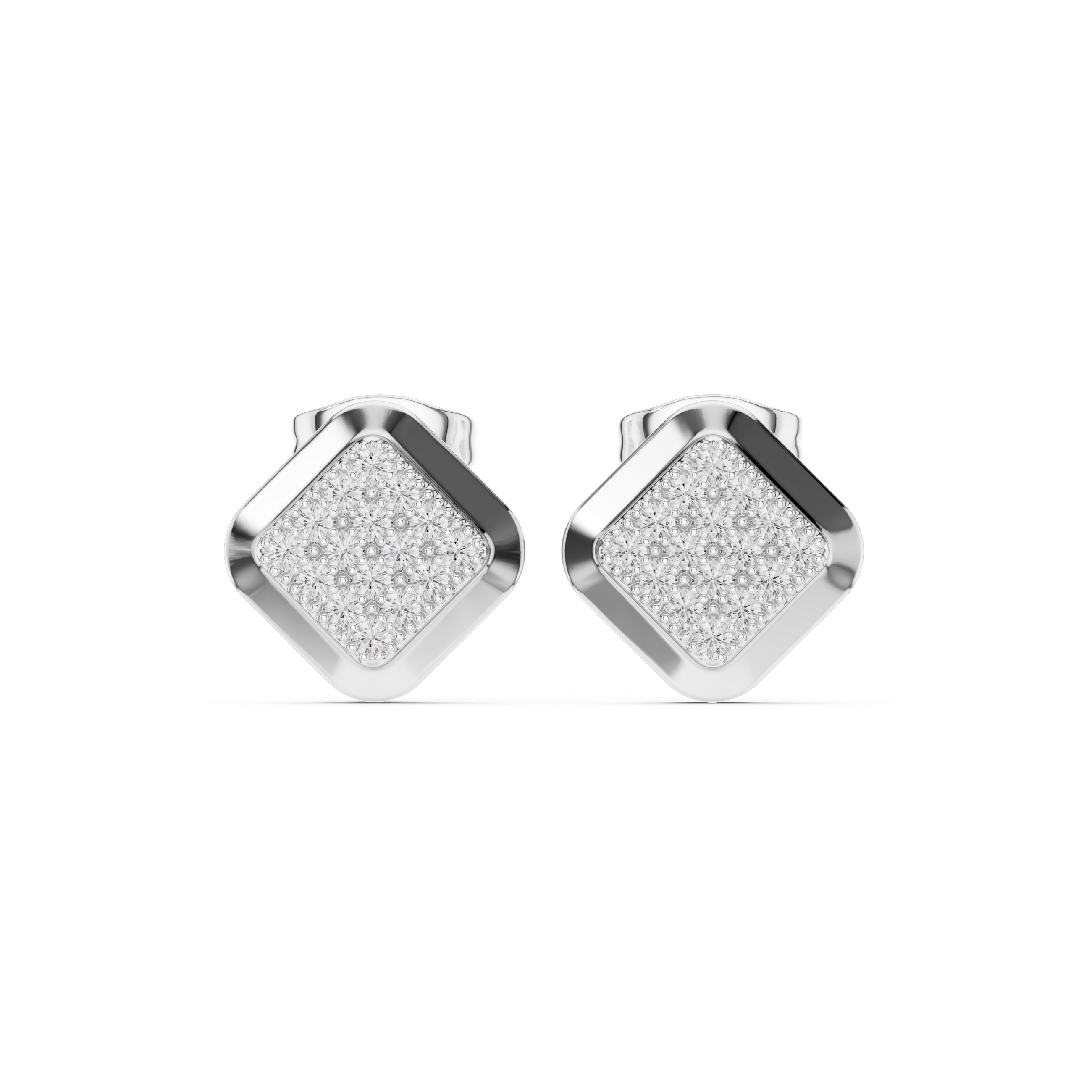 Diamond Pave Cushion Square Stud Earrings