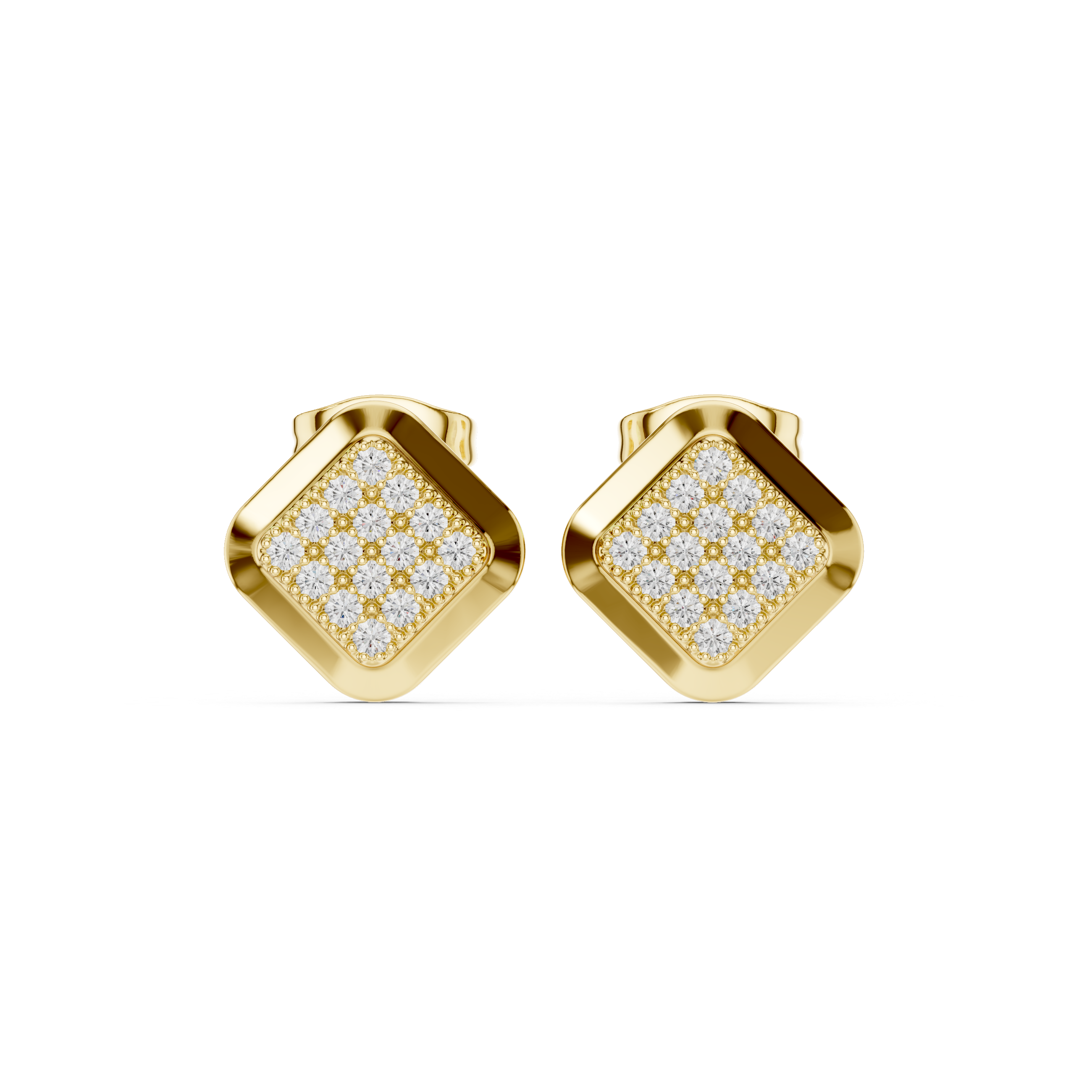 Diamond Pave Cushion Square Stud Earrings