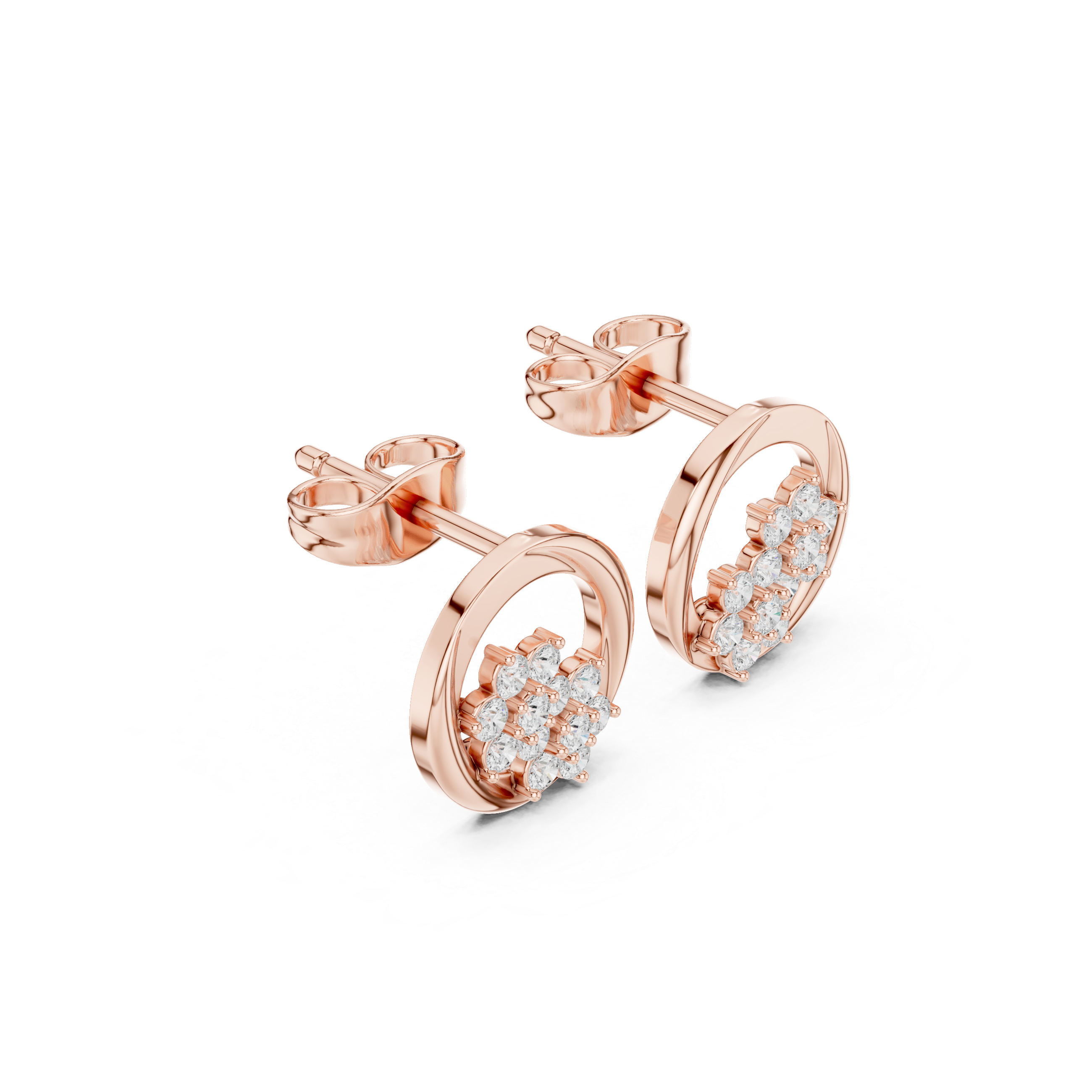 Floral Cluster Circle Diamond Stud Earrings