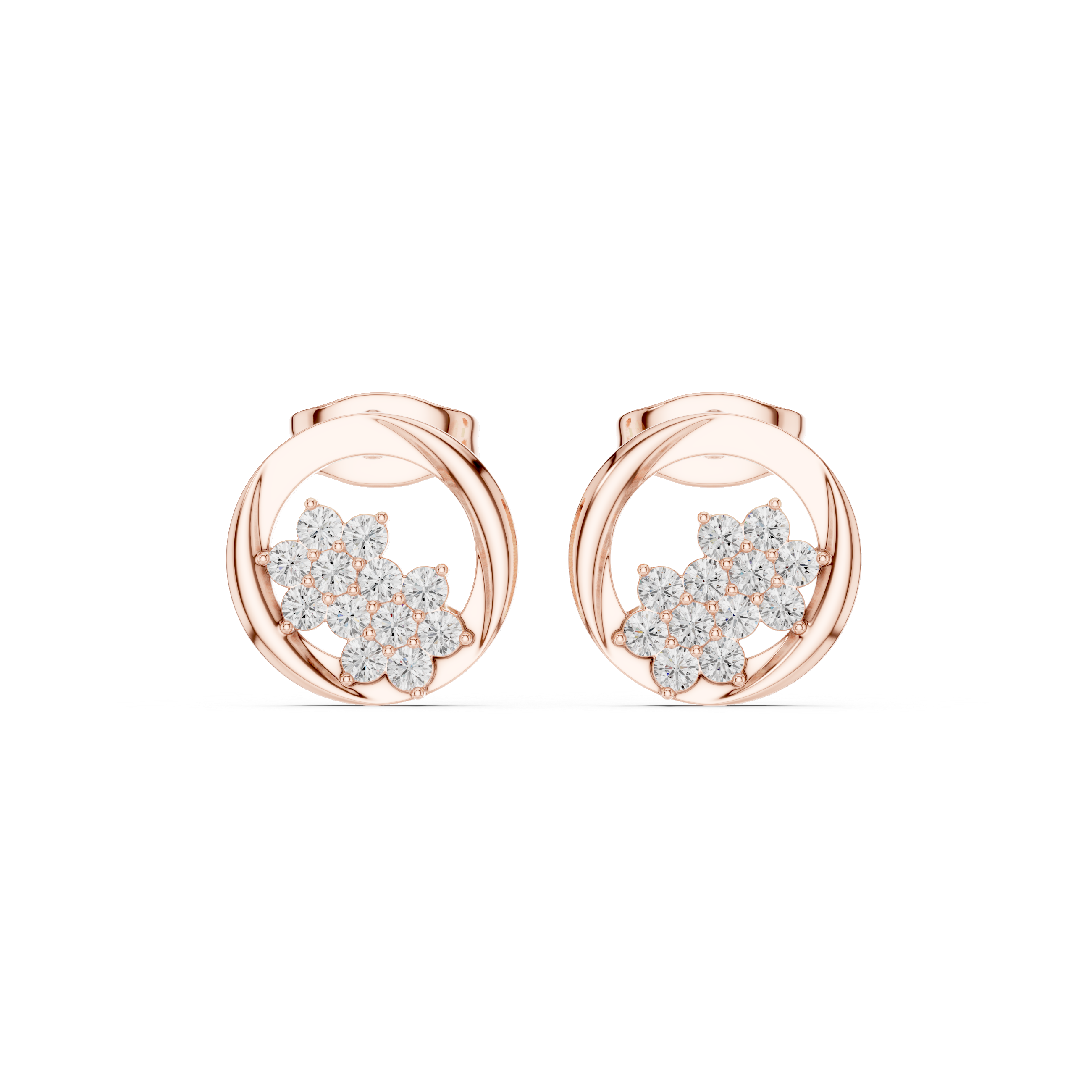 Floral Cluster Circle Diamond Stud Earrings