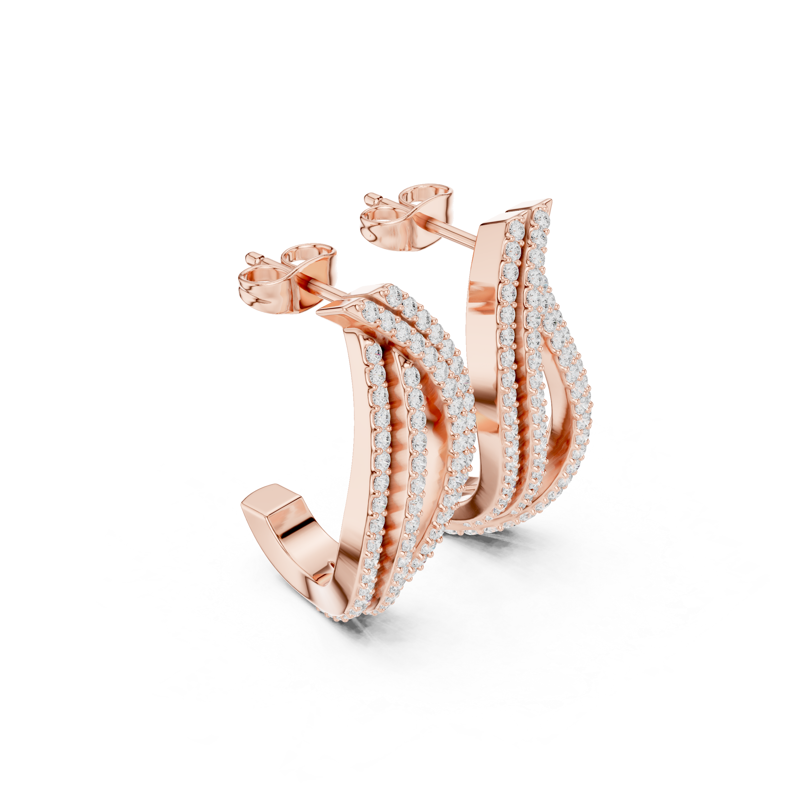 Triple Row Diamond Twist Hoop Earrings