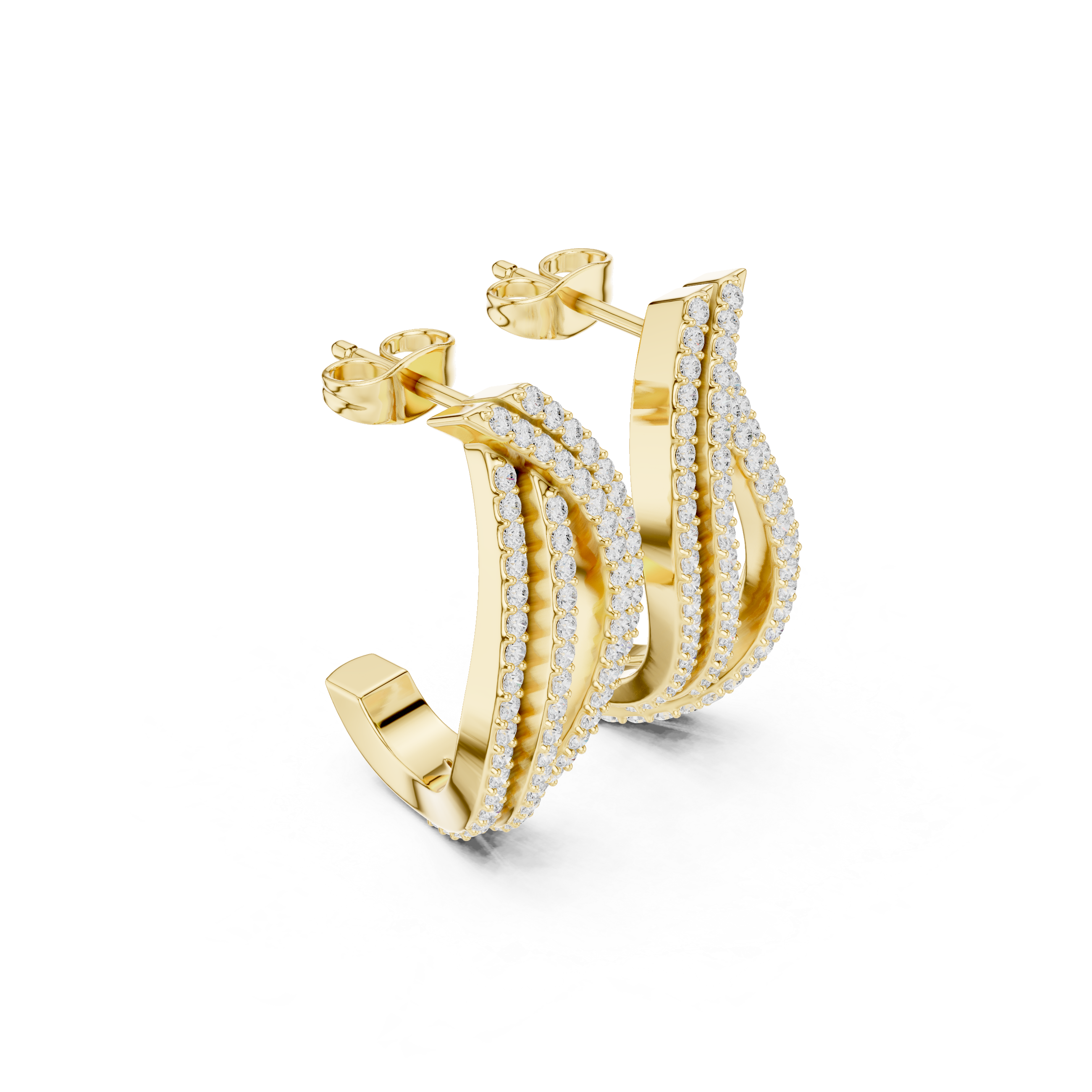 Triple Row Diamond Twist Hoop Earrings