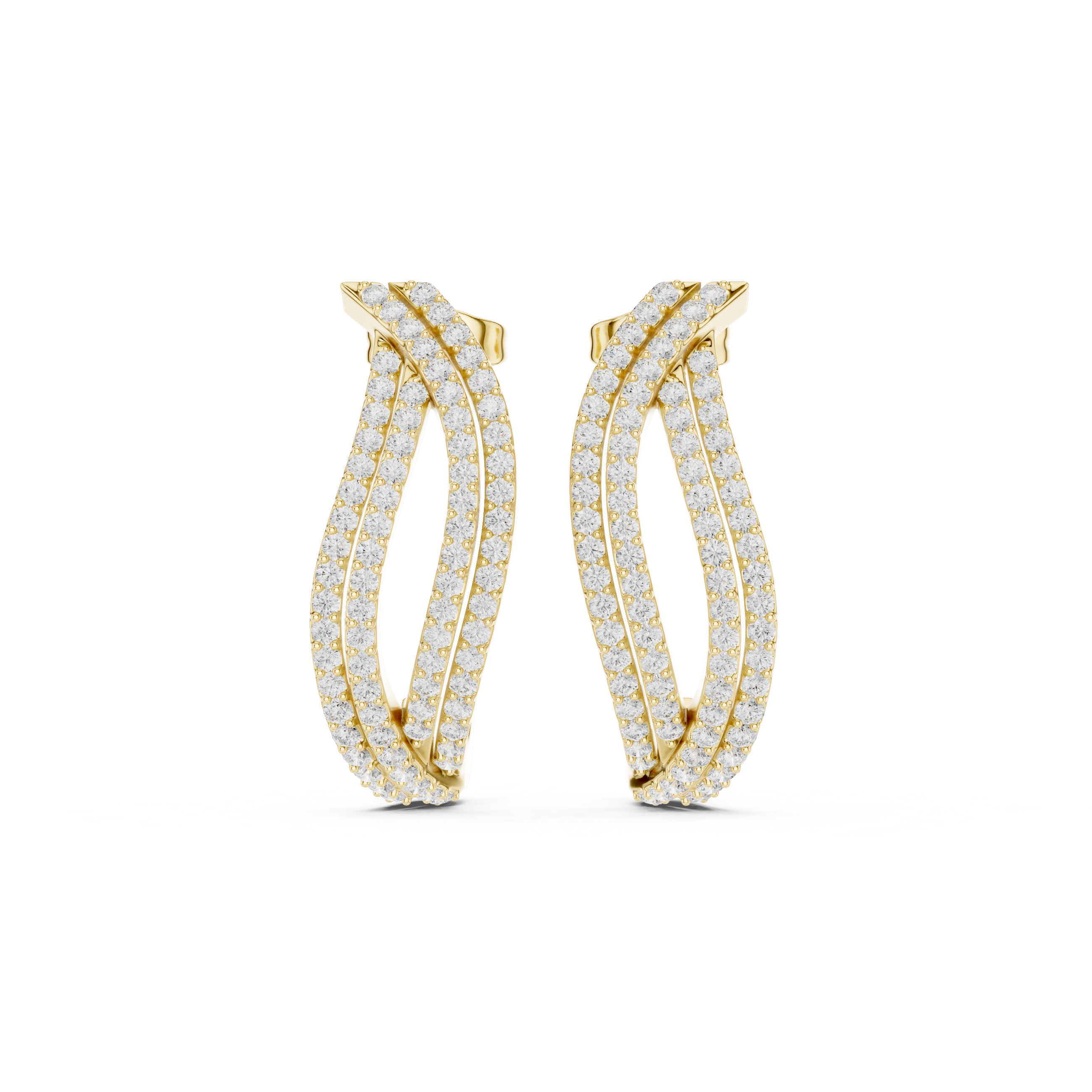 Triple Row Diamond Twist Hoop Earrings