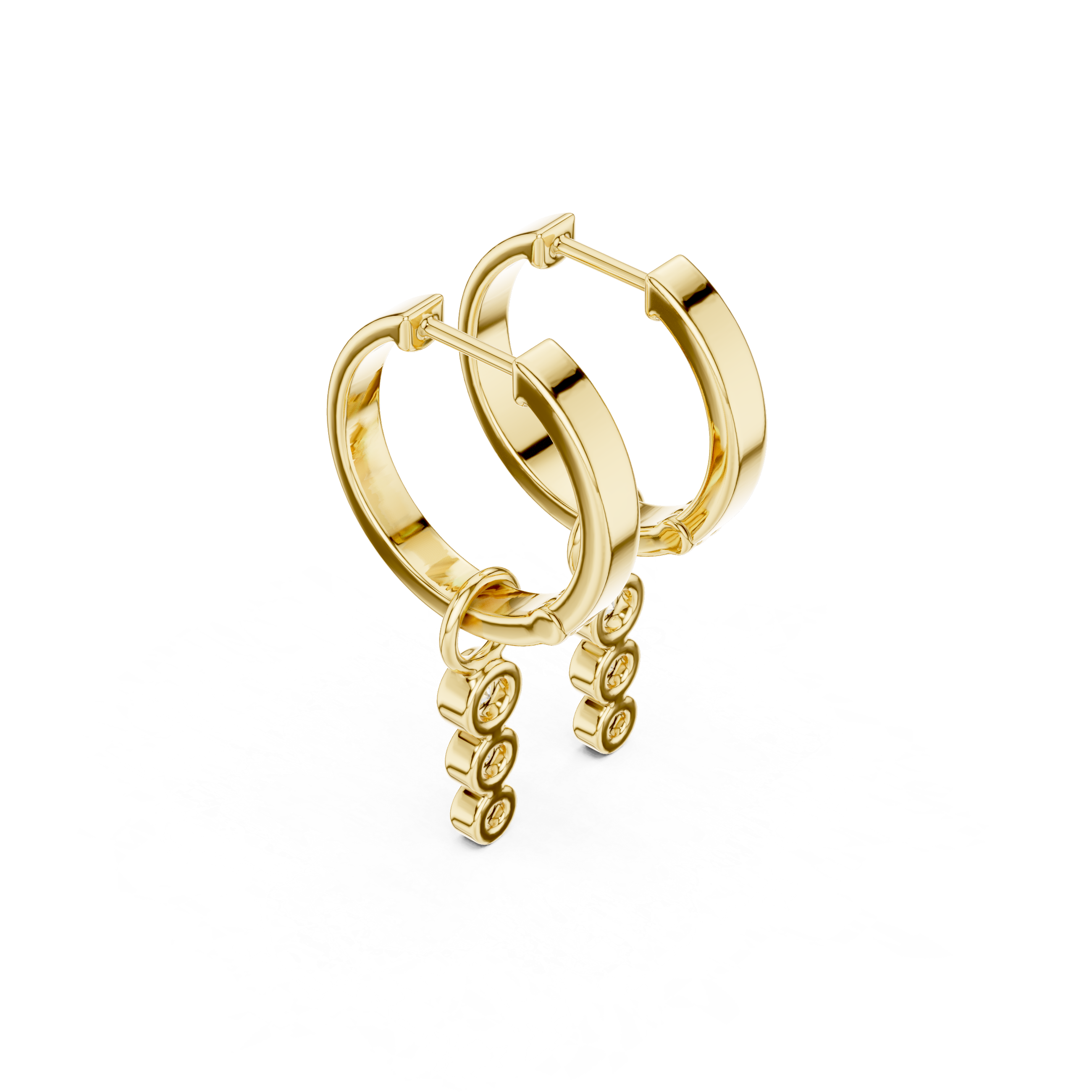 Minimal Bezel Diamond Drop Hoop Earrings