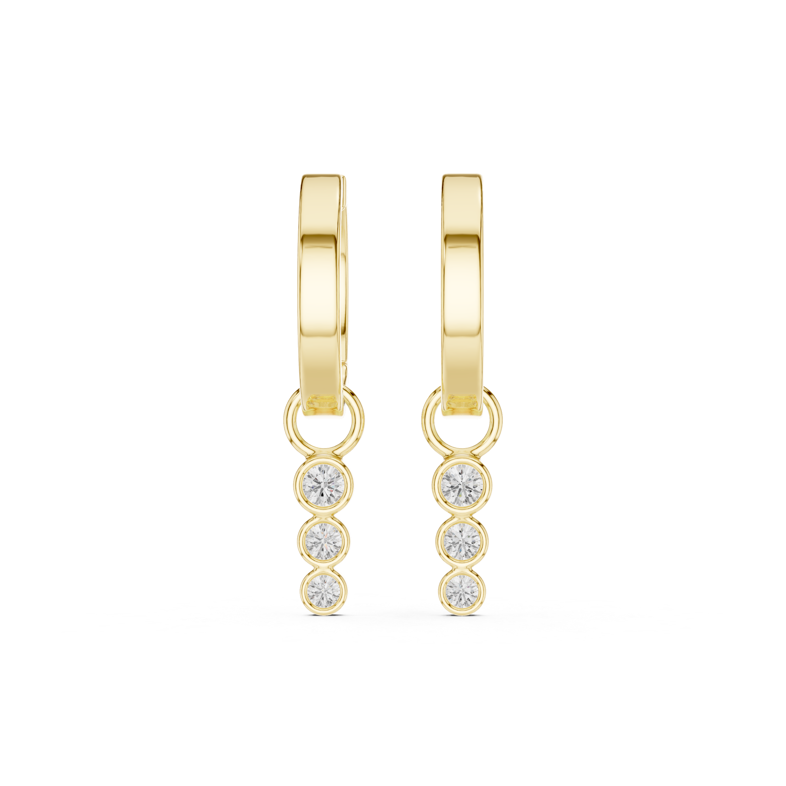 Minimal Bezel Diamond Drop Hoop Earrings