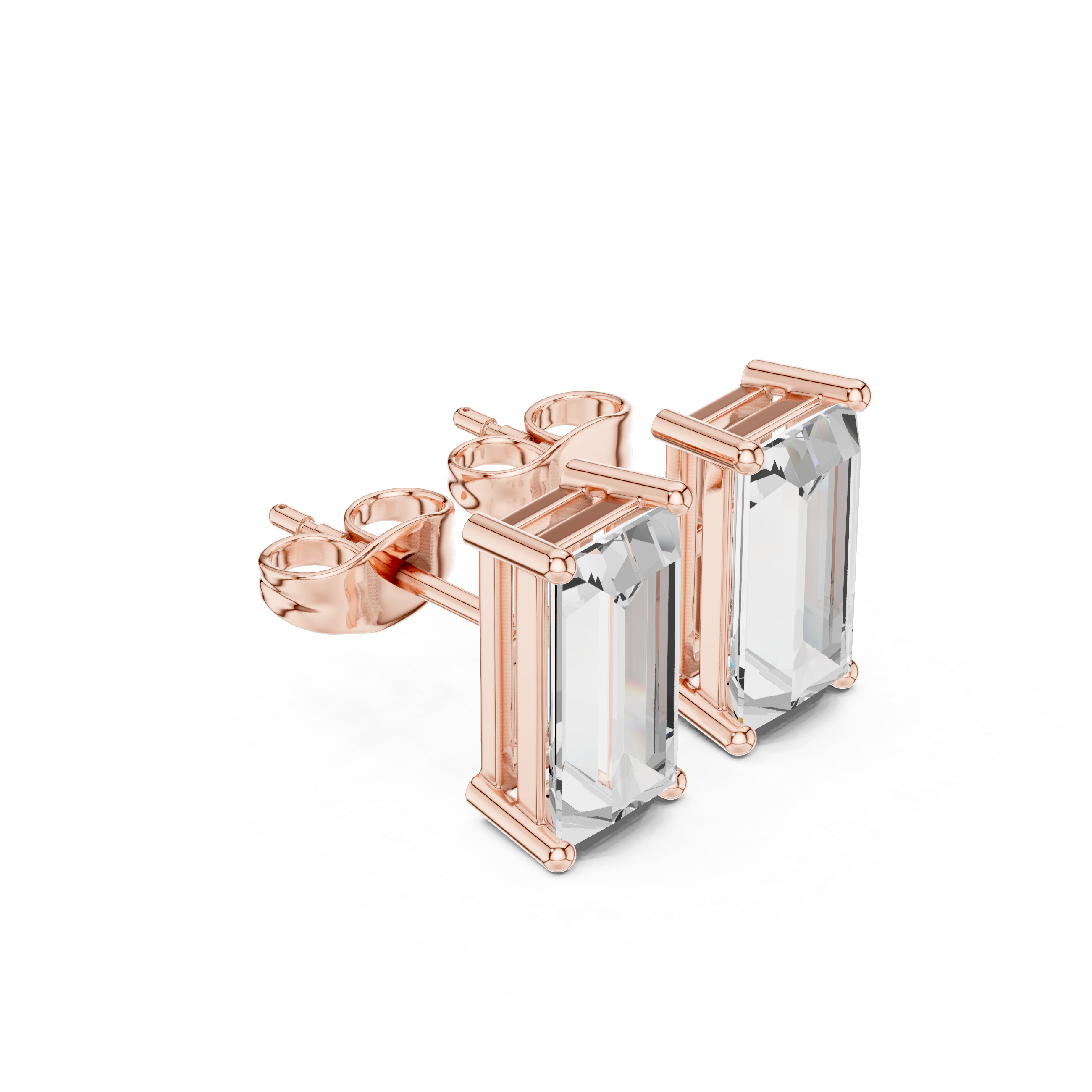 Baguette Cut Solitaire Stud Earrings