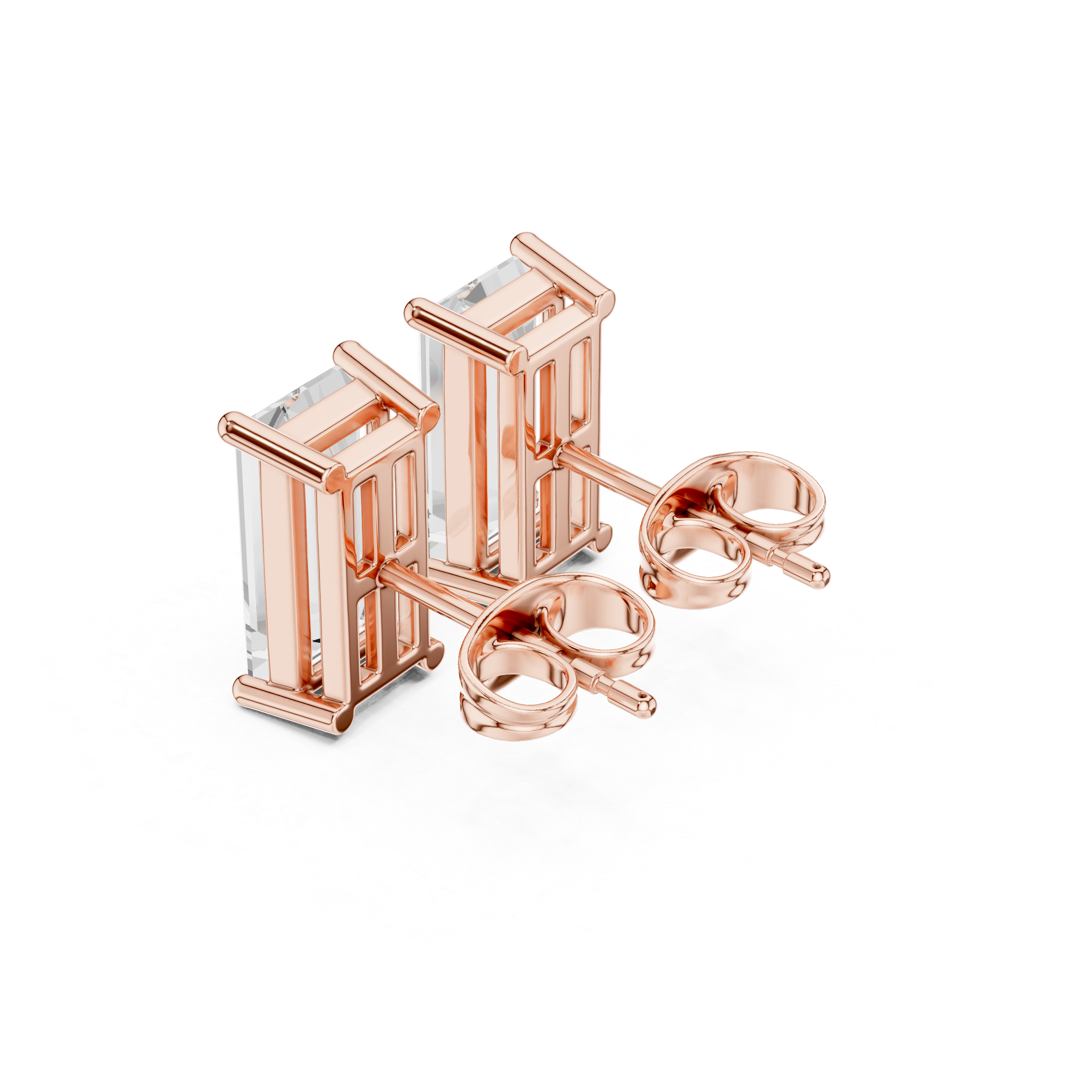 Baguette Cut Solitaire Stud Earrings