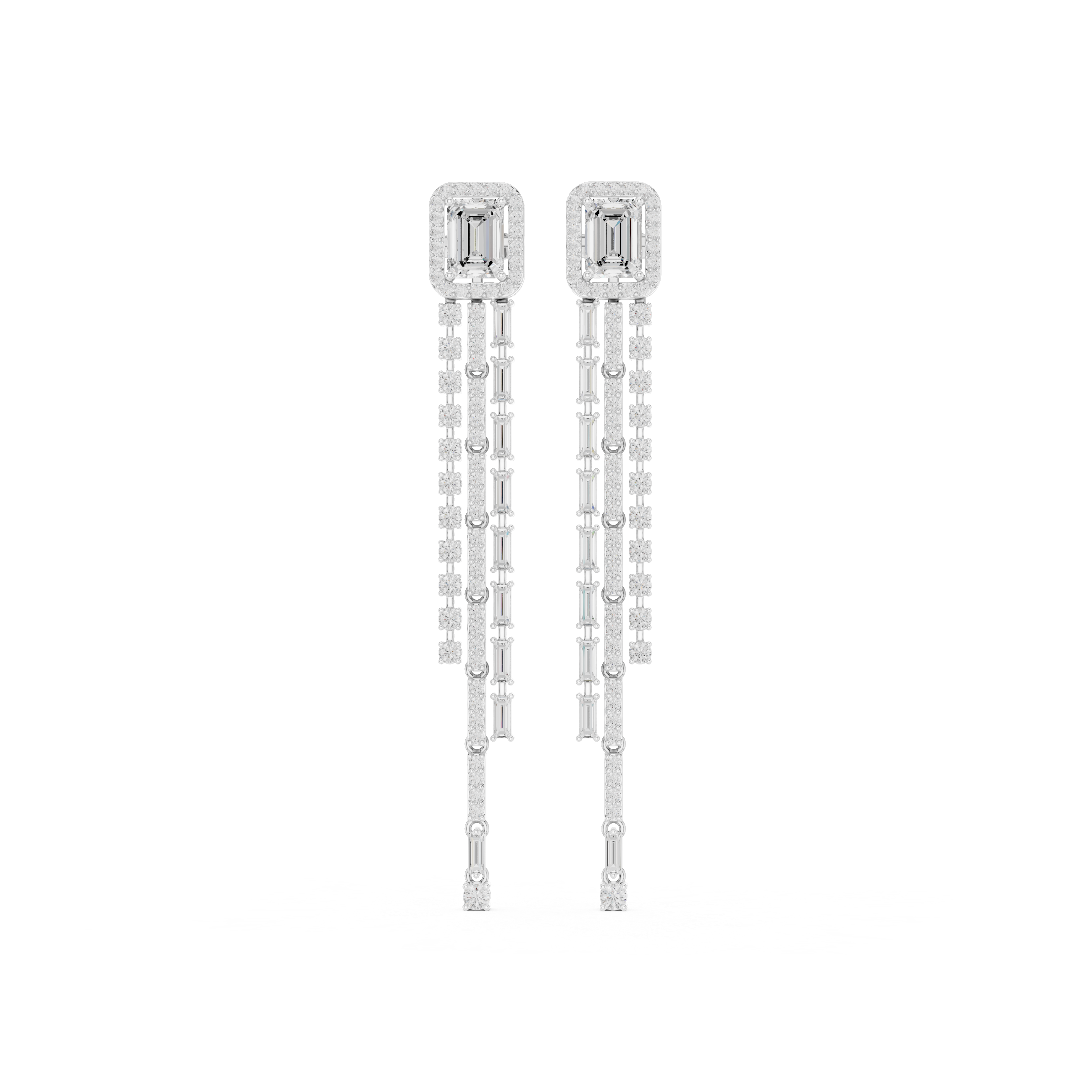 Emerald Cut Diamond Multi-Line Drop Earrings