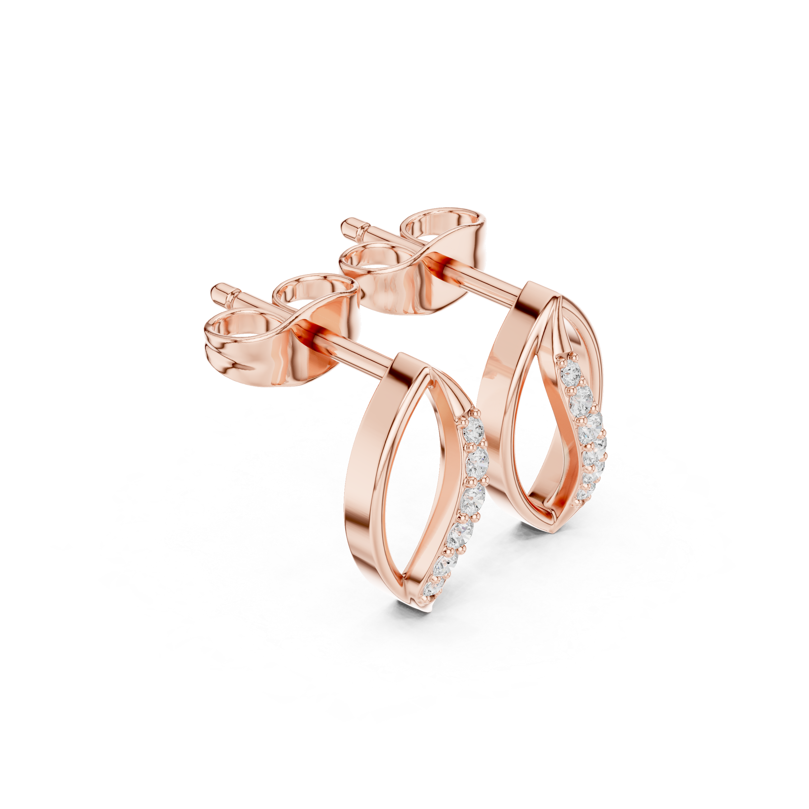 Minimal Leaf Curve Diamond Stud Earrings