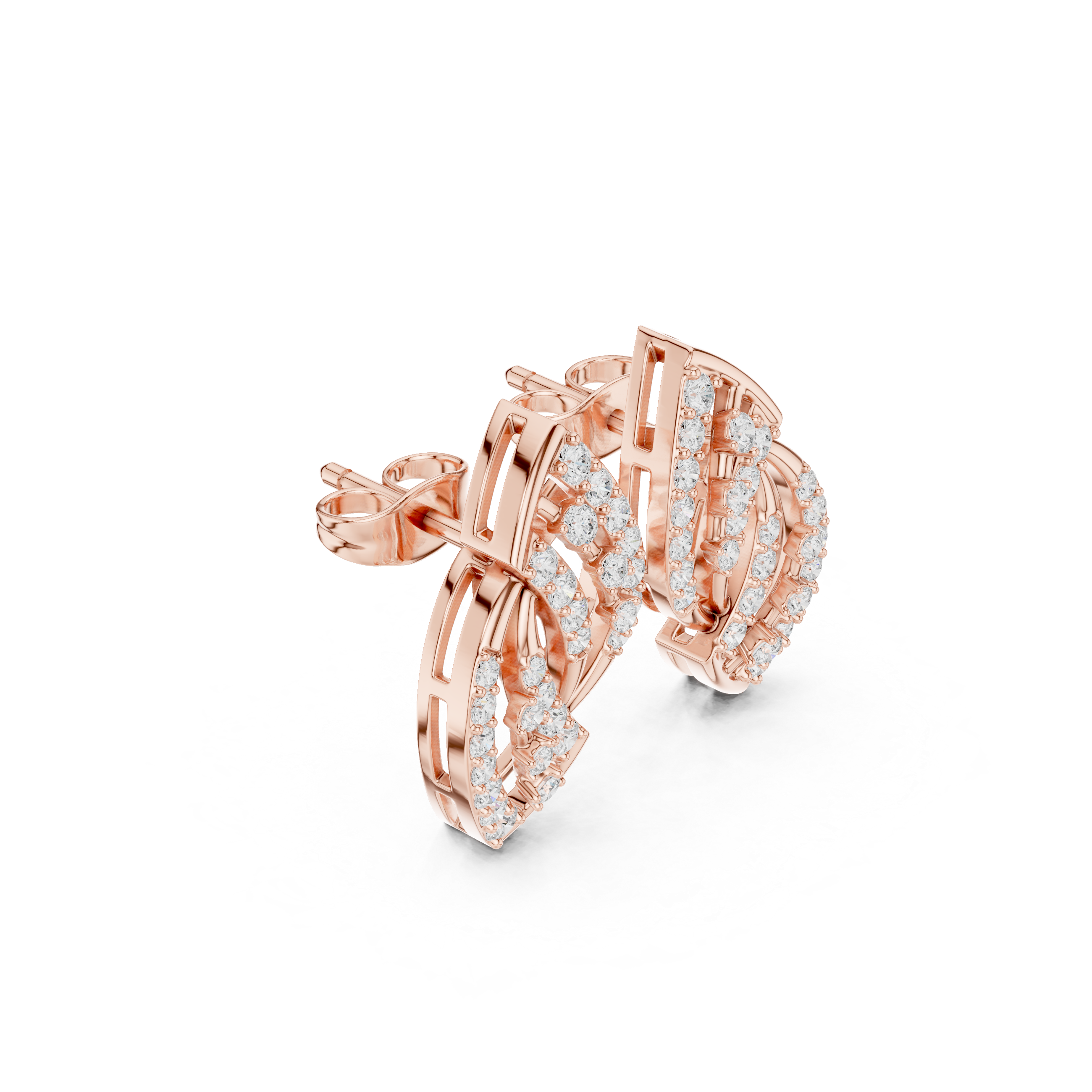 Twisted Leaf Pavé Diamond Stud Earrings