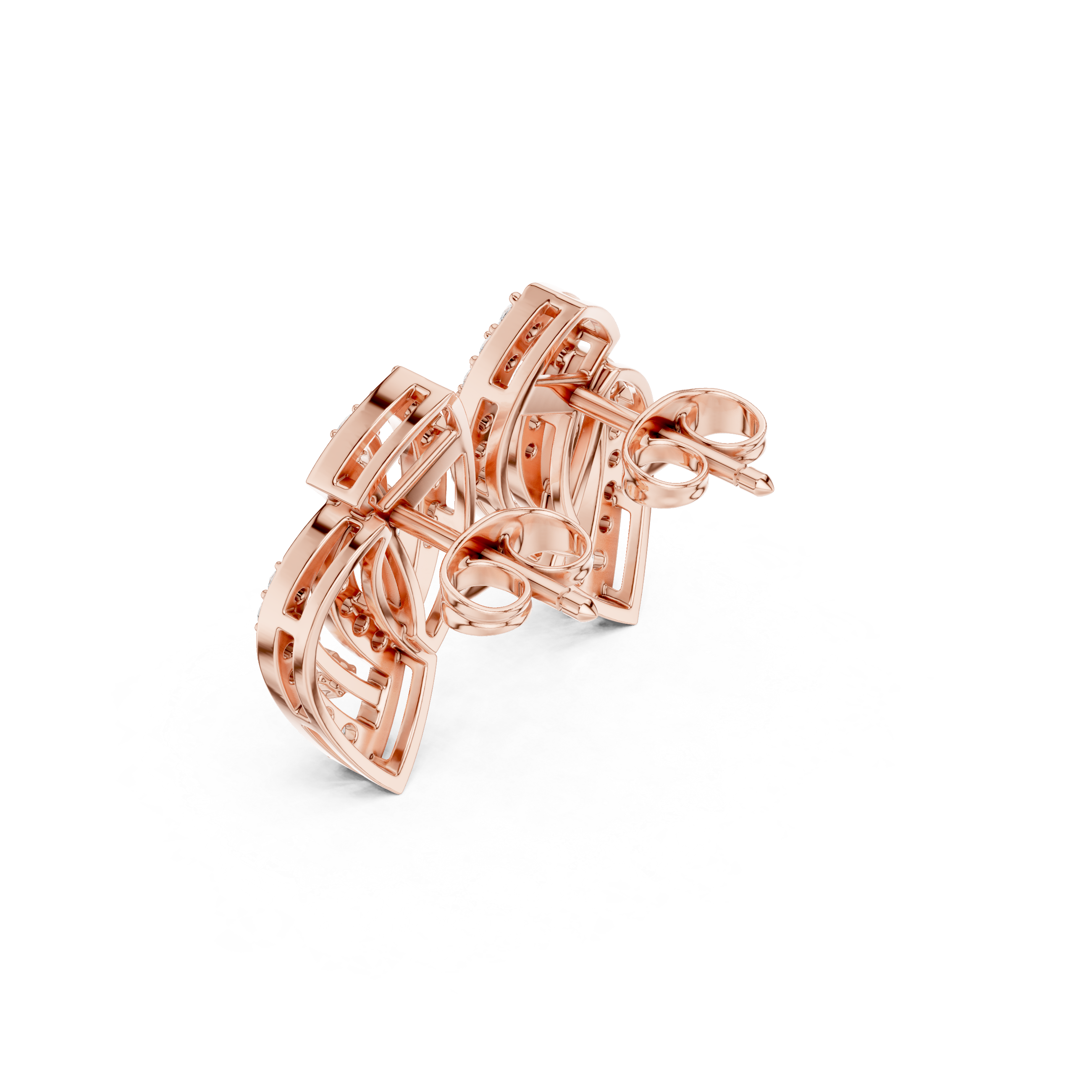 Twisted Leaf Pavé Diamond Stud Earrings