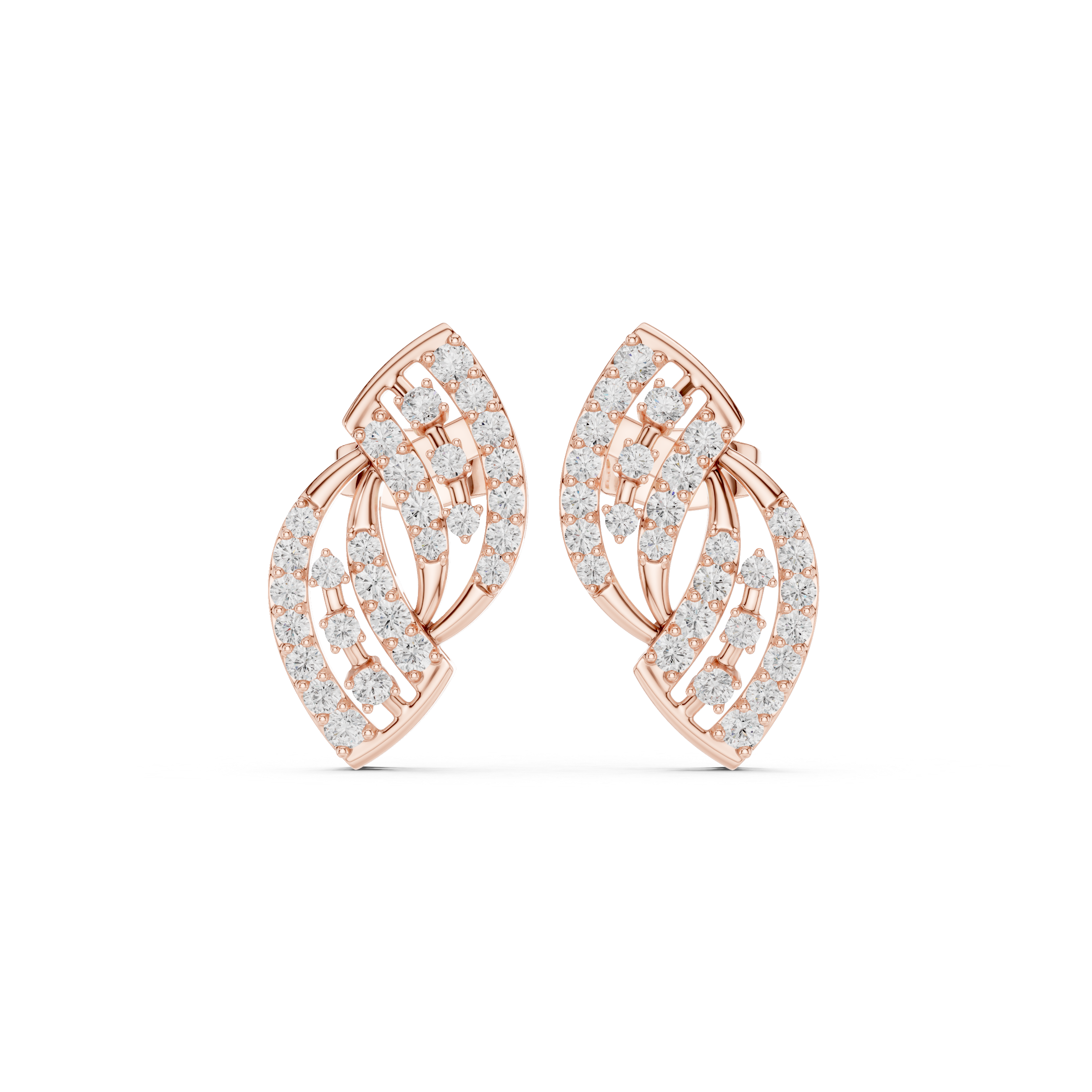 Twisted Leaf Pavé Diamond Stud Earrings