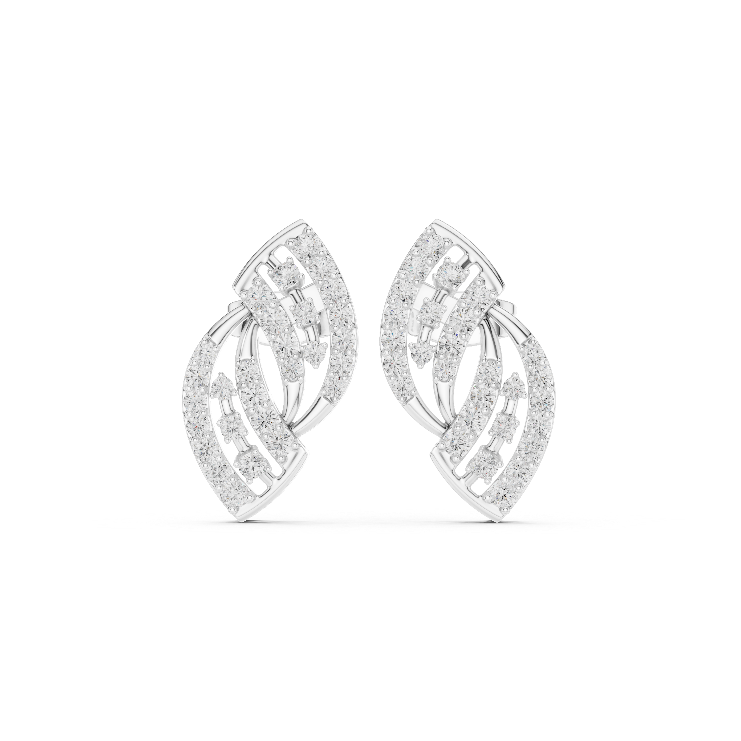 Twisted Leaf Pavé Diamond Stud Earrings