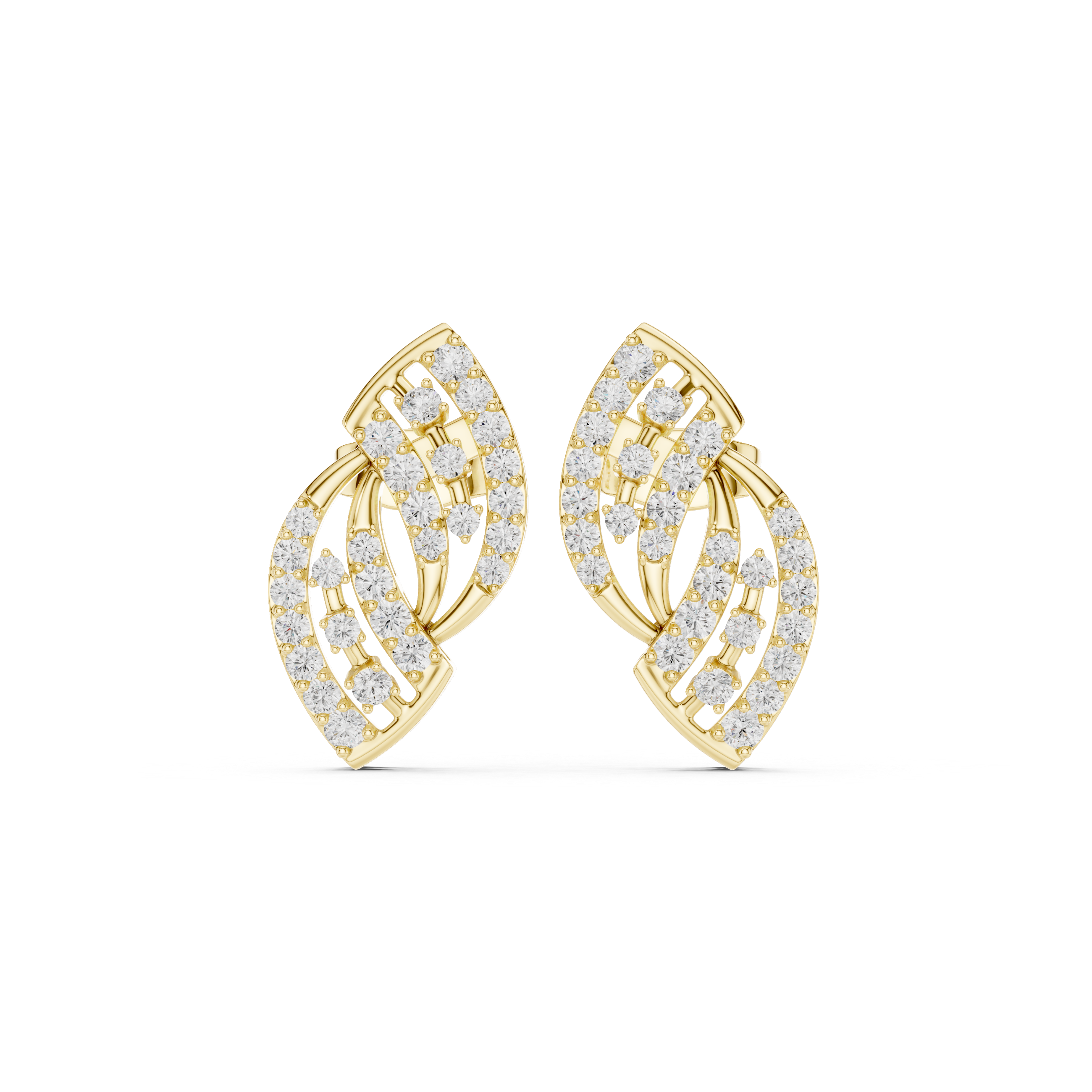 Twisted Leaf Pavé Diamond Stud Earrings