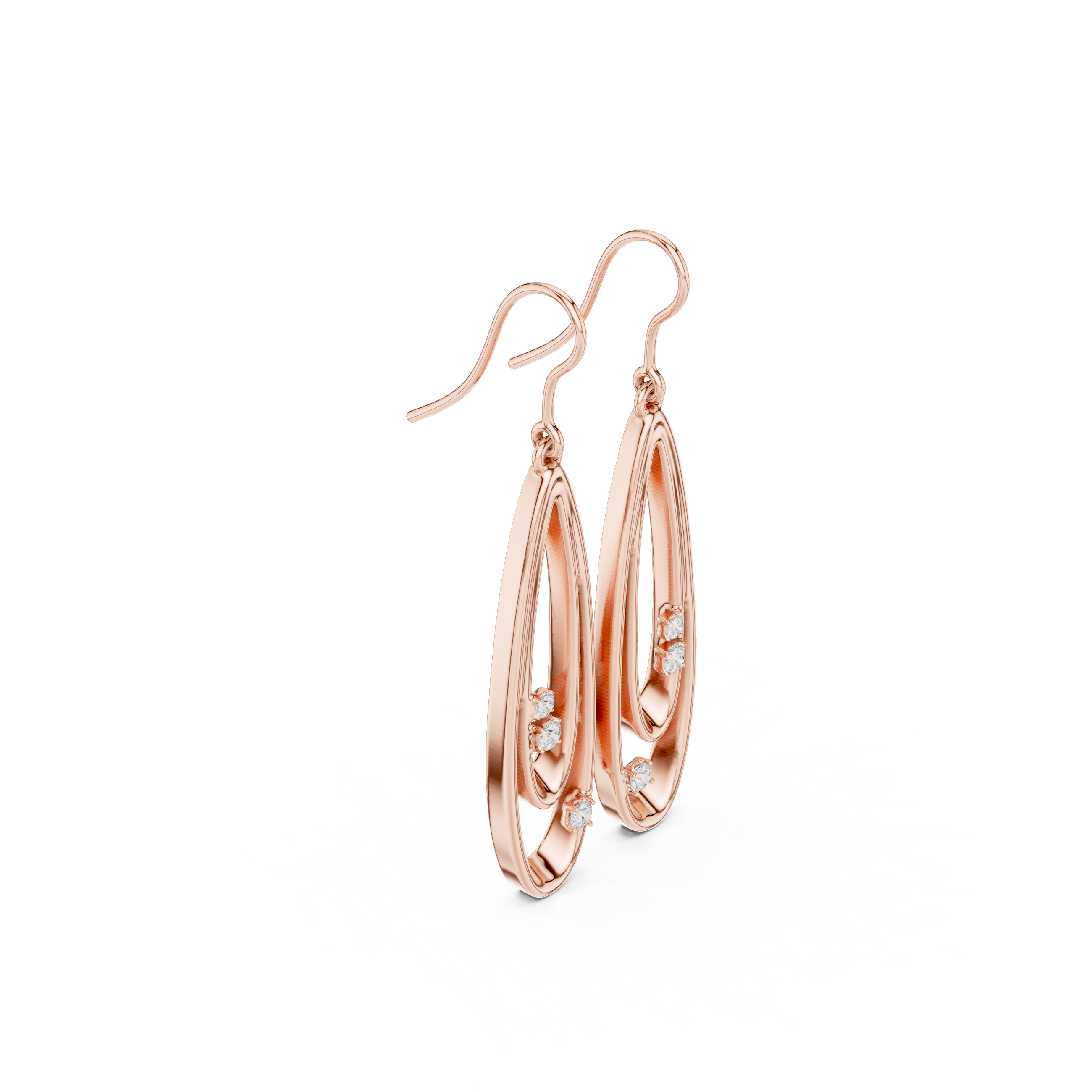 Double Oval Open Drop Diamond Earrings