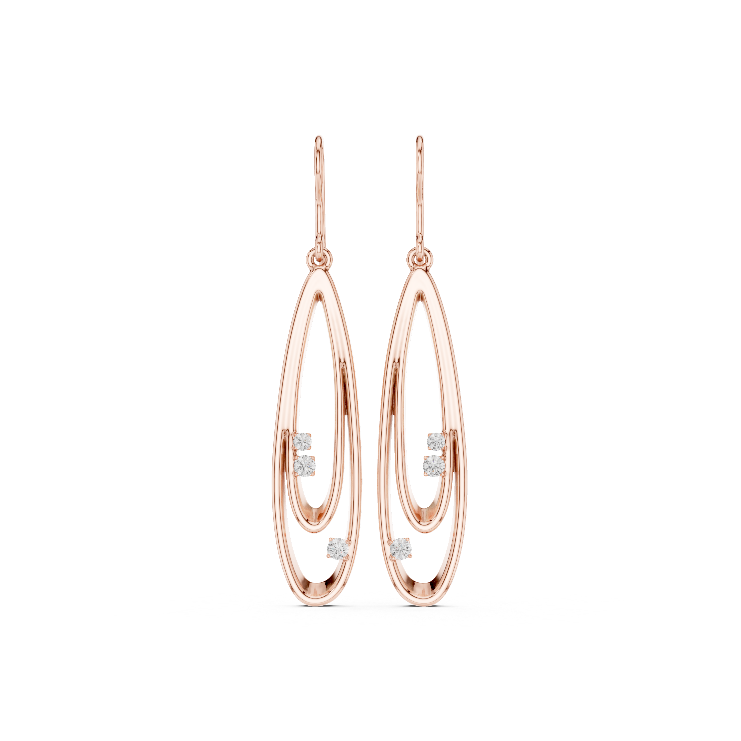 Double Oval Open Drop Diamond Earrings