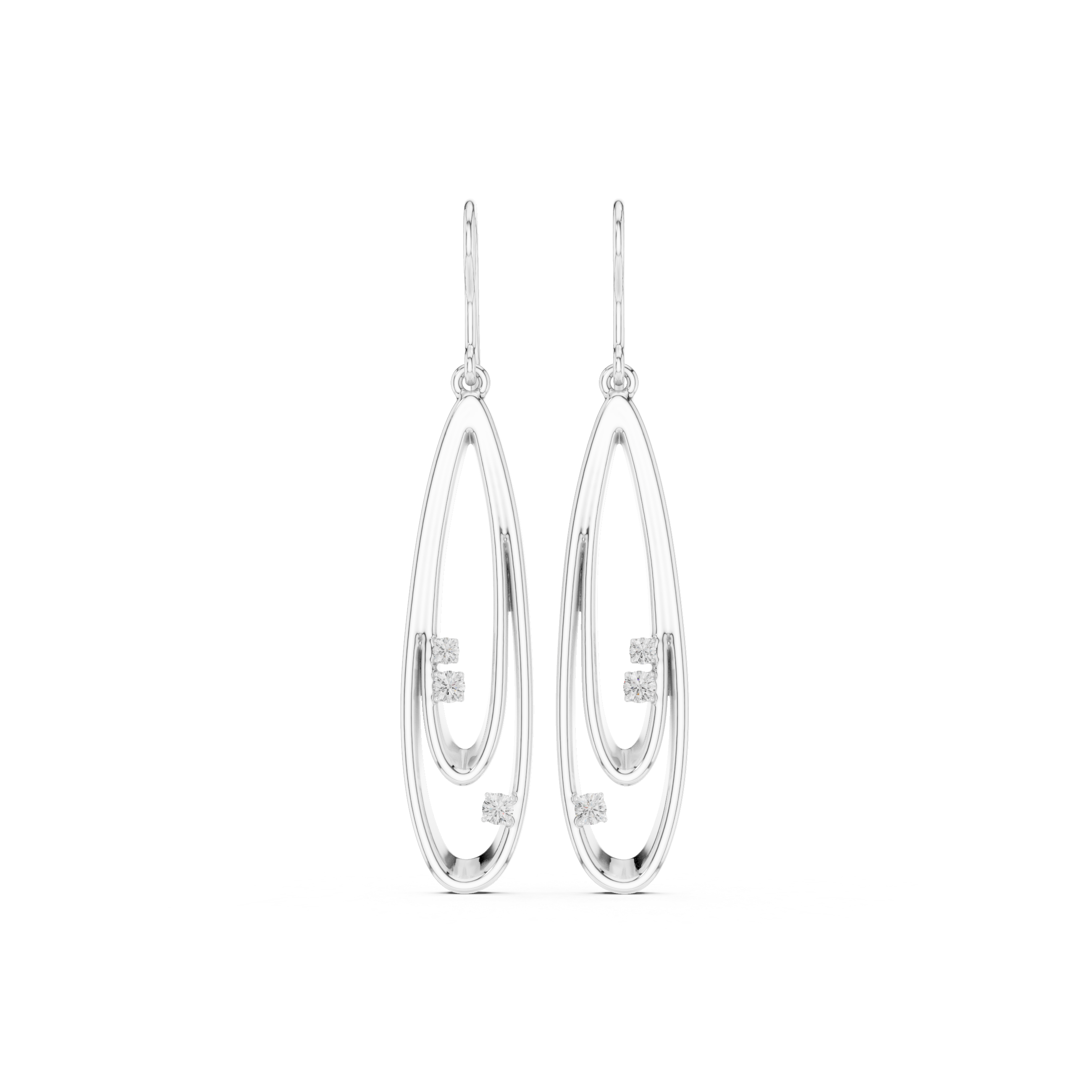Double Oval Open Drop Diamond Earrings