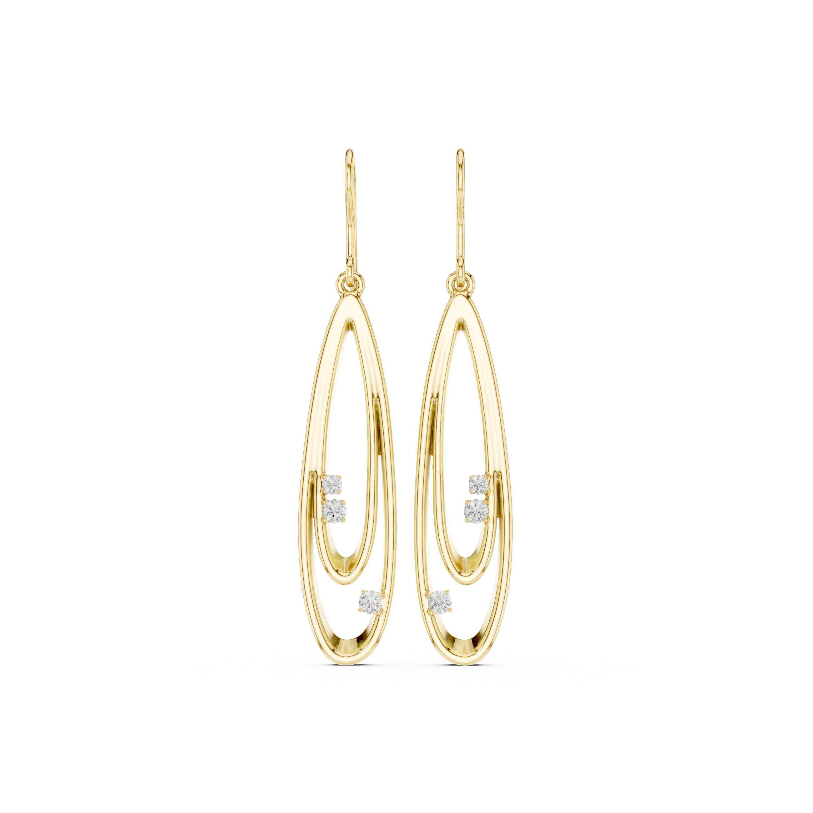 Double Oval Open Drop Diamond Earrings