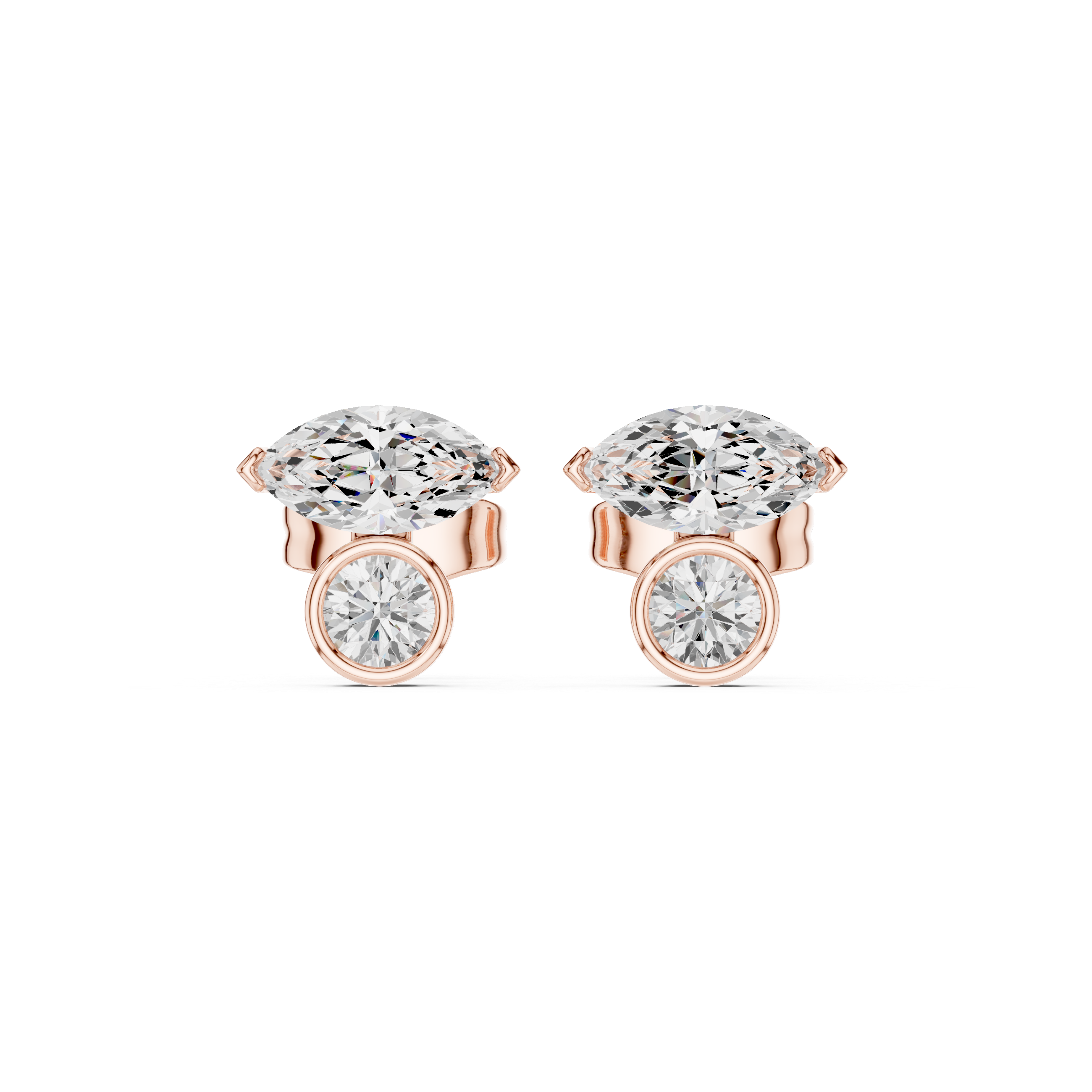 Marquise & Round Diamond Duo Stud Earrings
