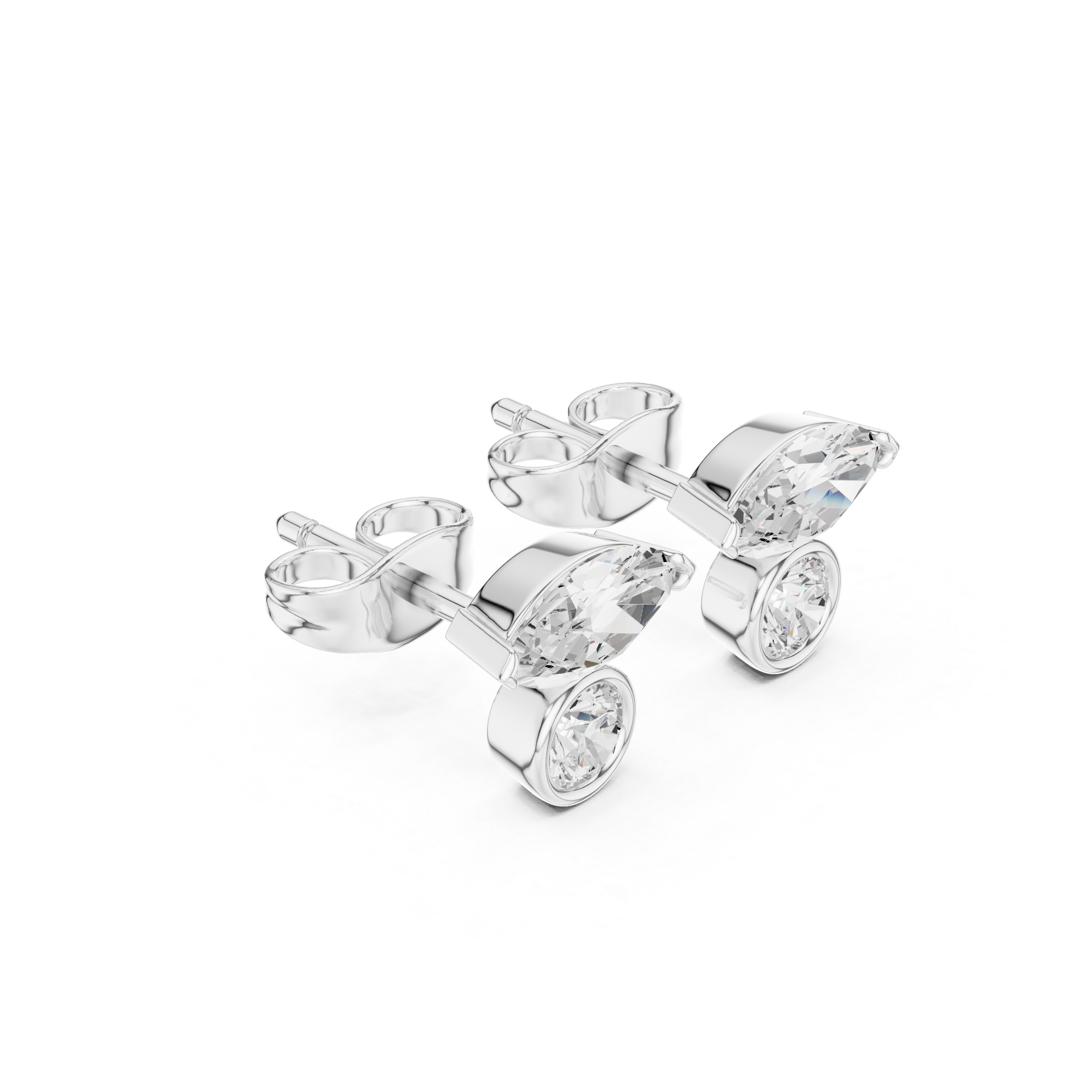 Marquise & Round Diamond Duo Stud Earrings