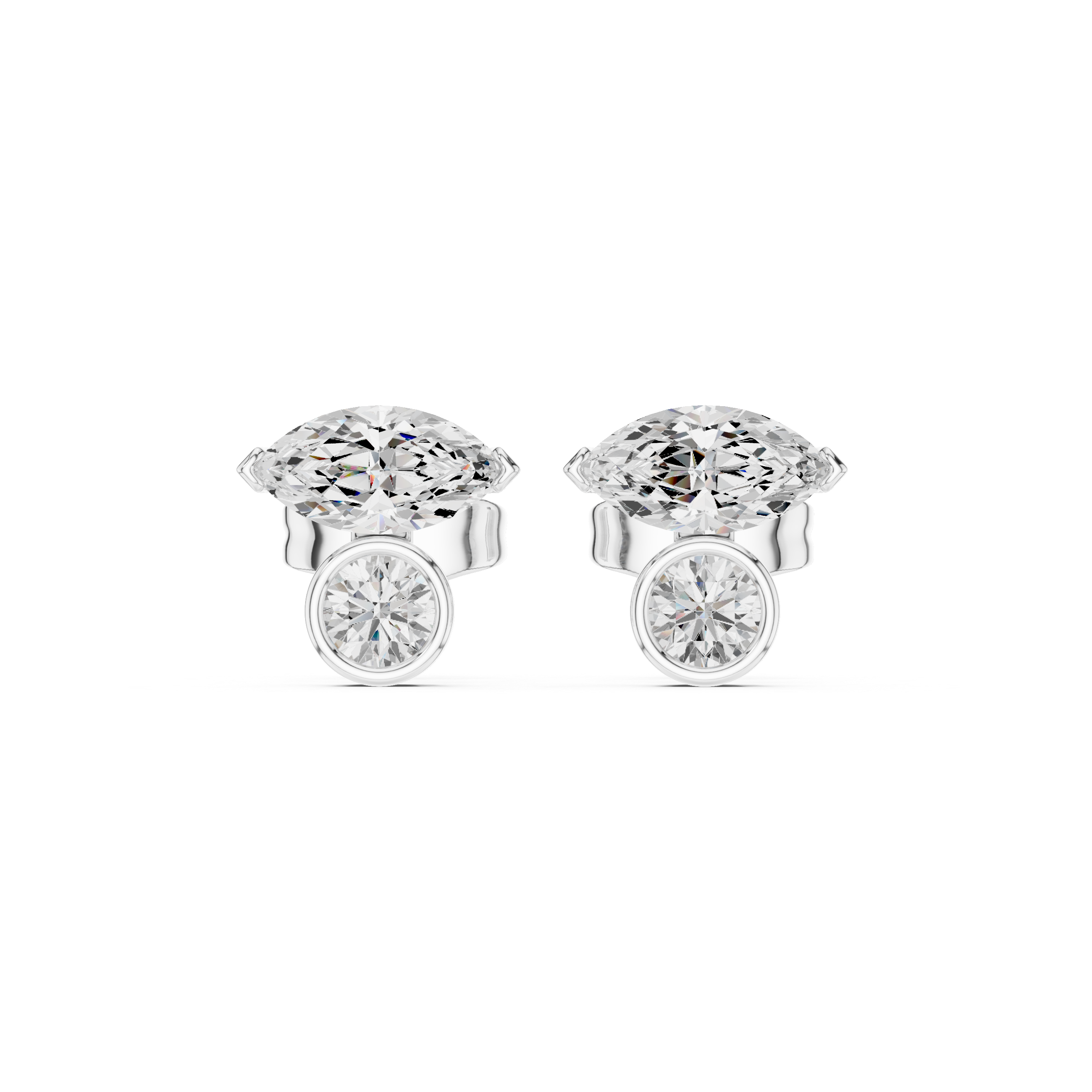 Marquise & Round Diamond Duo Stud Earrings