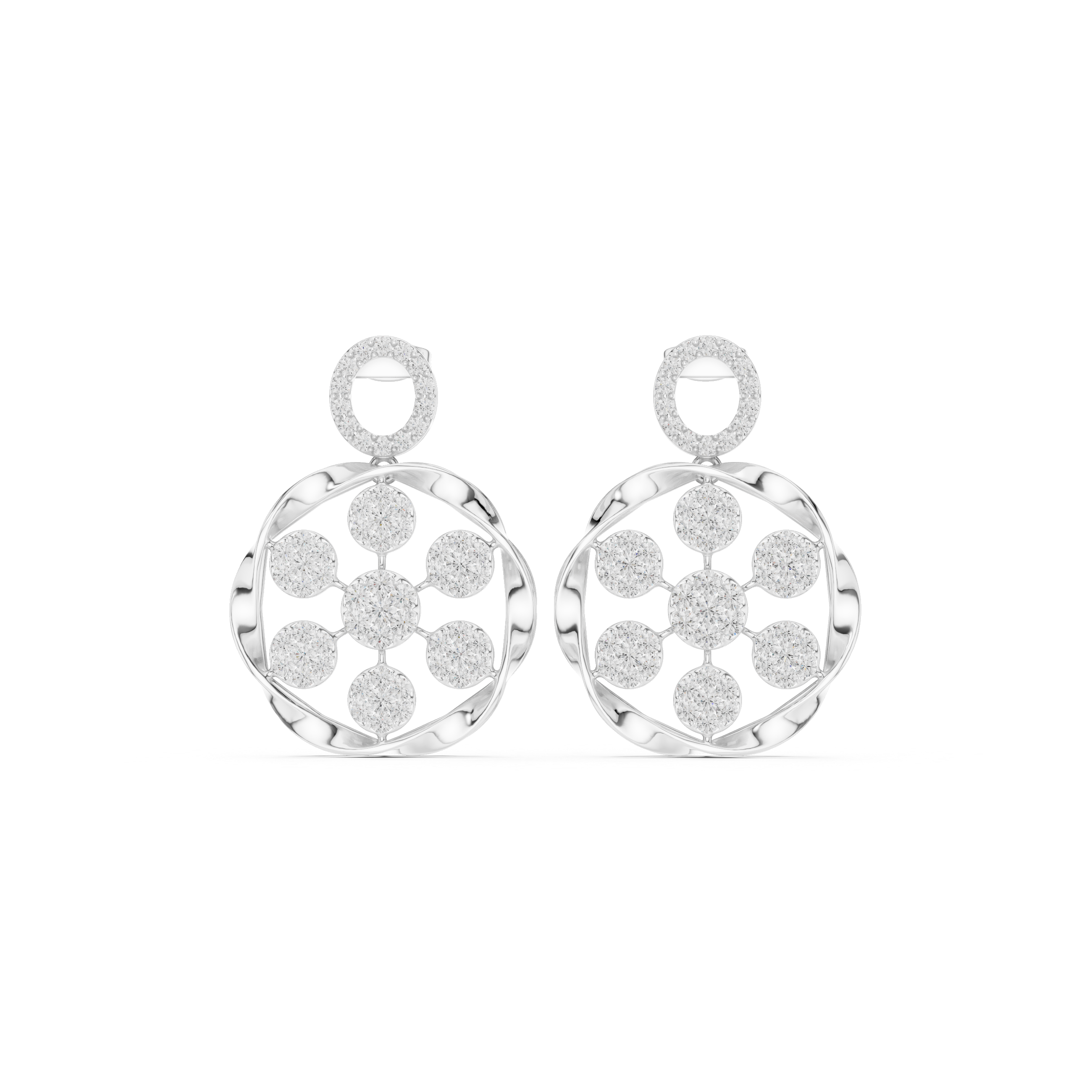 Floral Circle Diamond Drop Earrings