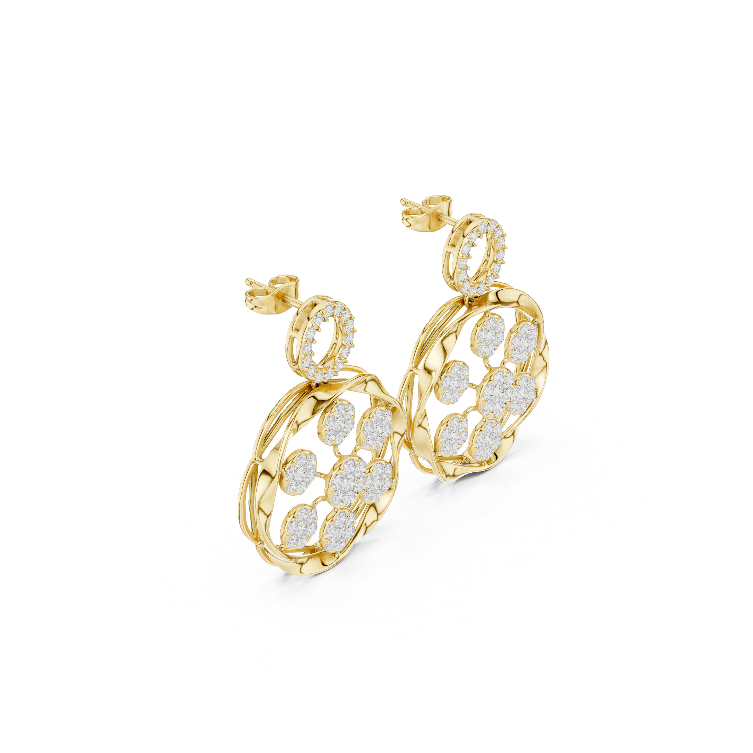 Floral Circle Diamond Drop Earrings