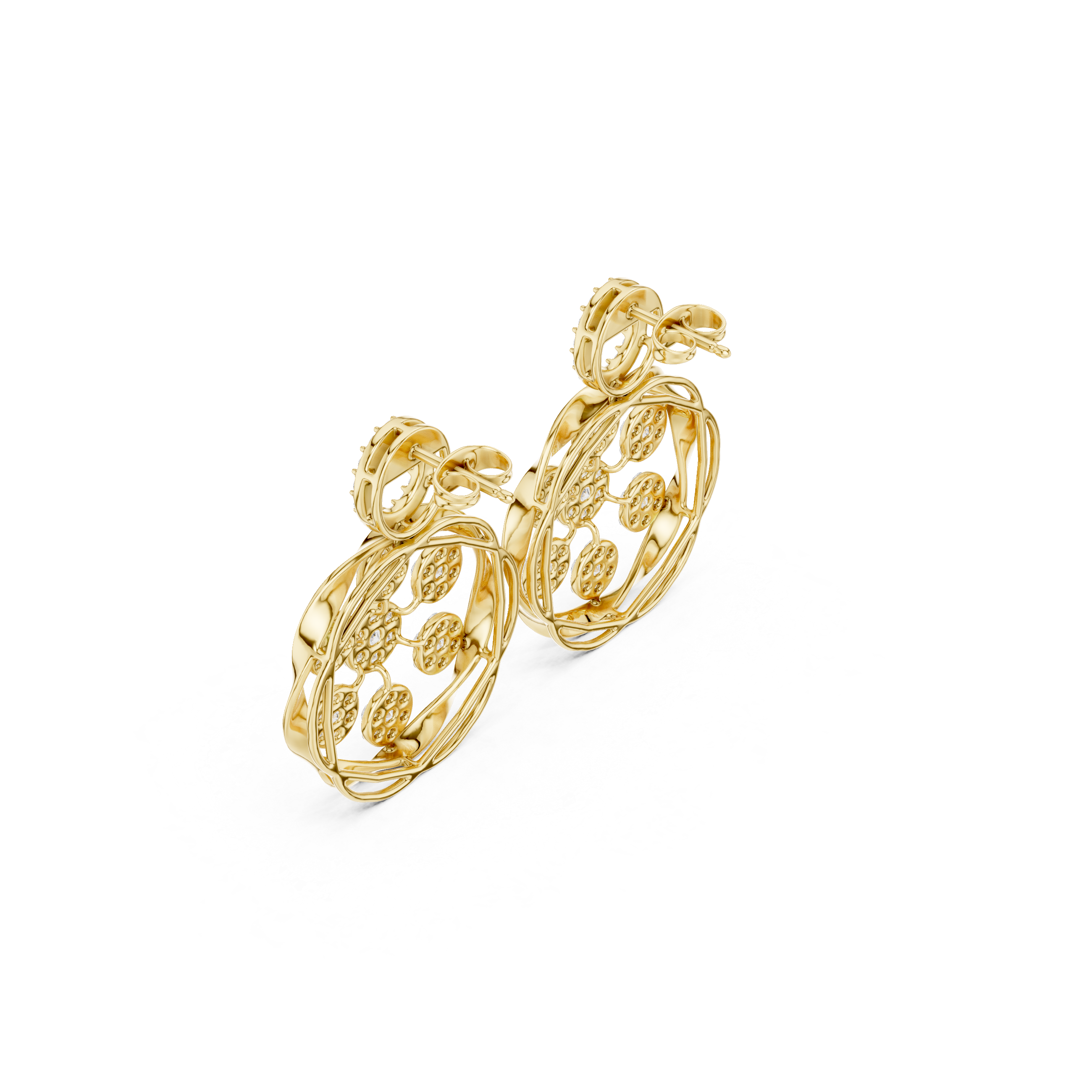 Floral Circle Diamond Drop Earrings