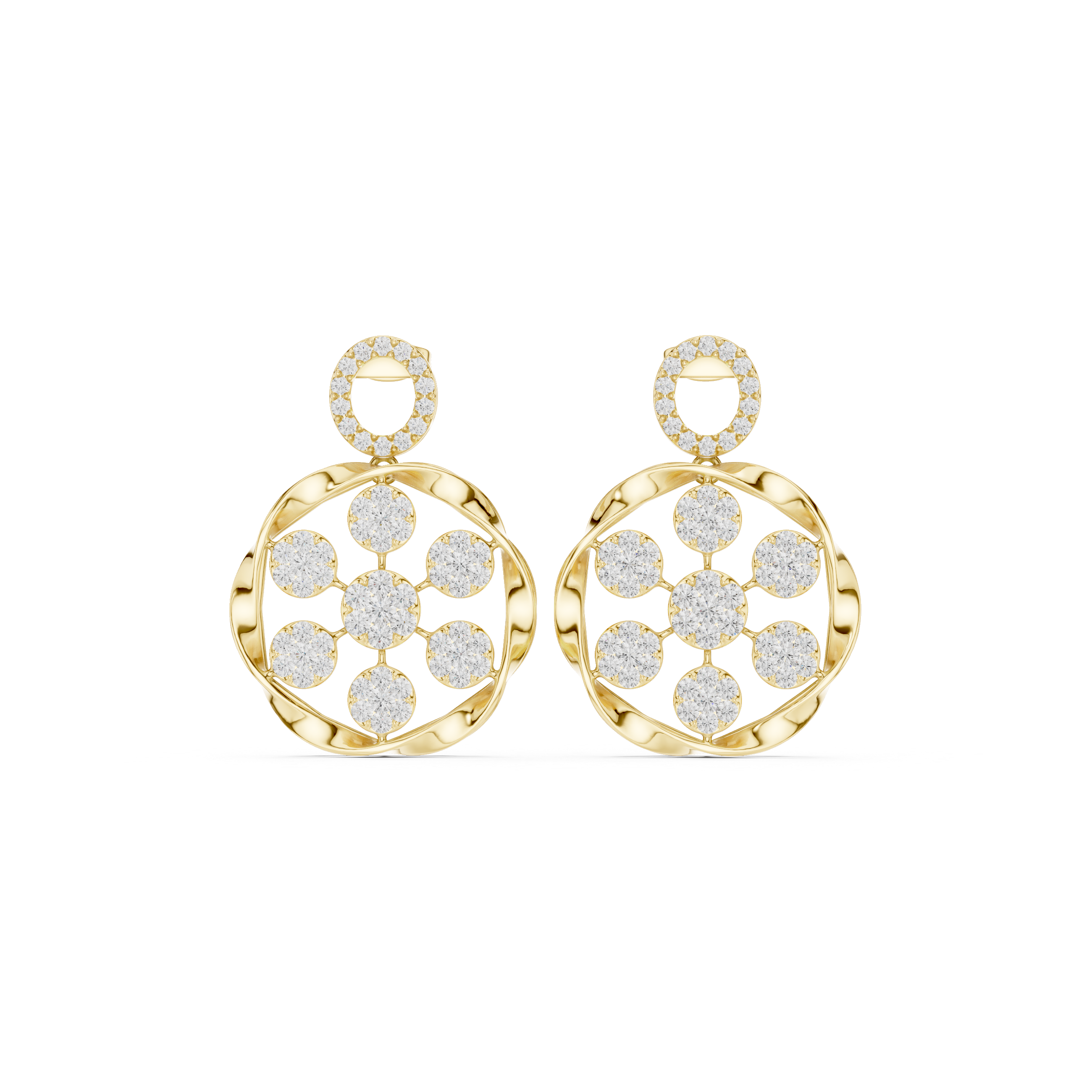 Floral Circle Diamond Drop Earrings