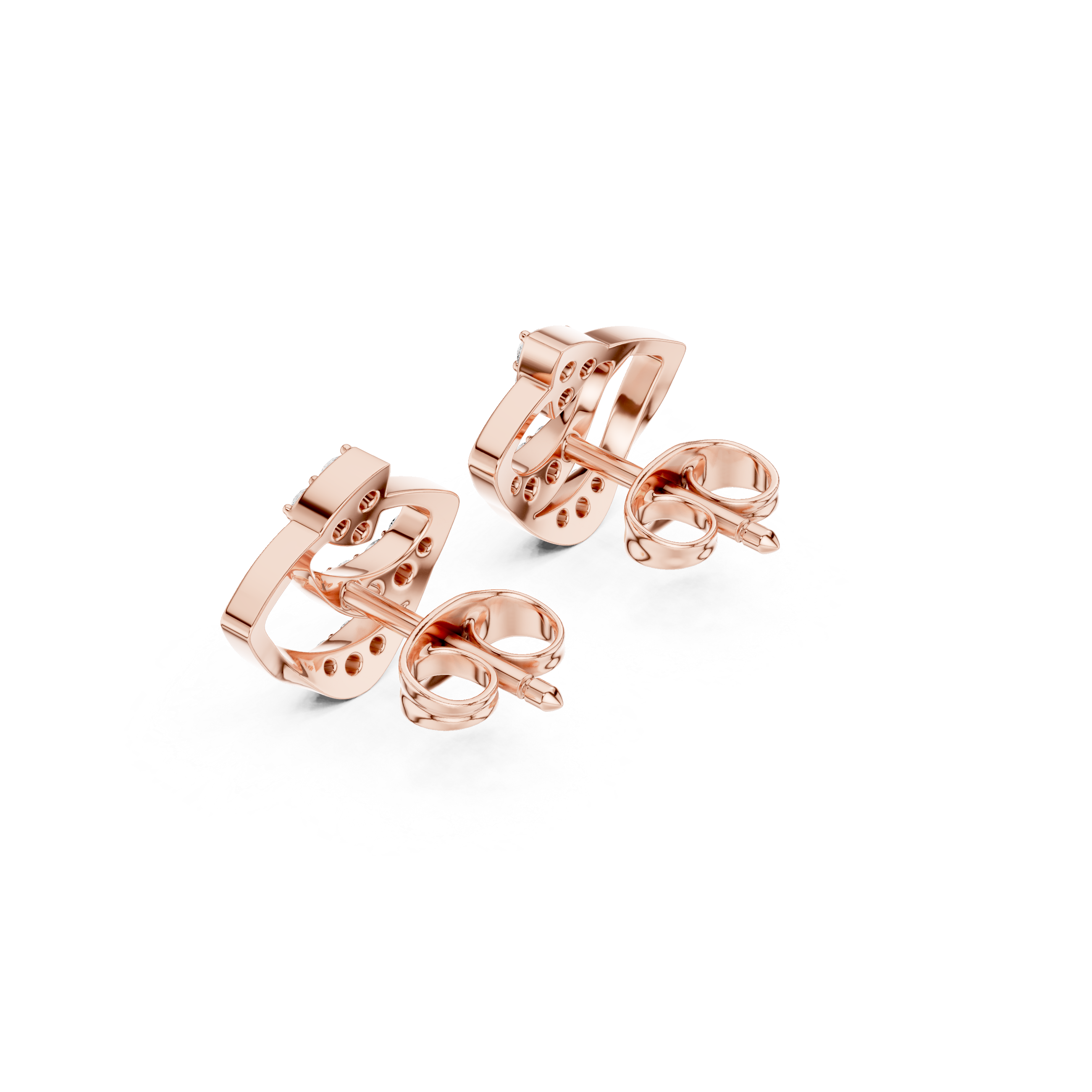 Modern Layered Geometric Diamond Stud Earrings