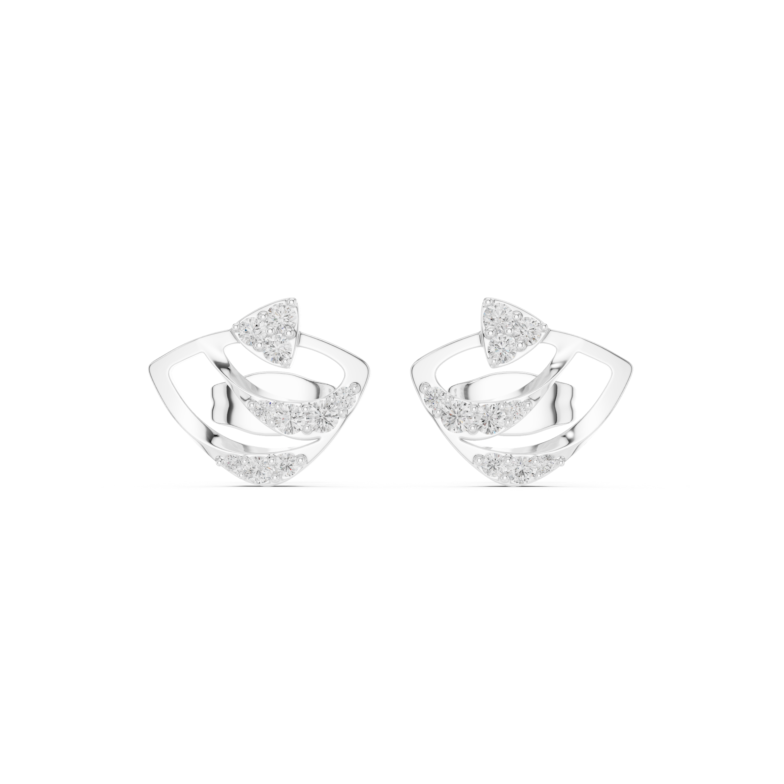 Modern Layered Geometric Diamond Stud Earrings