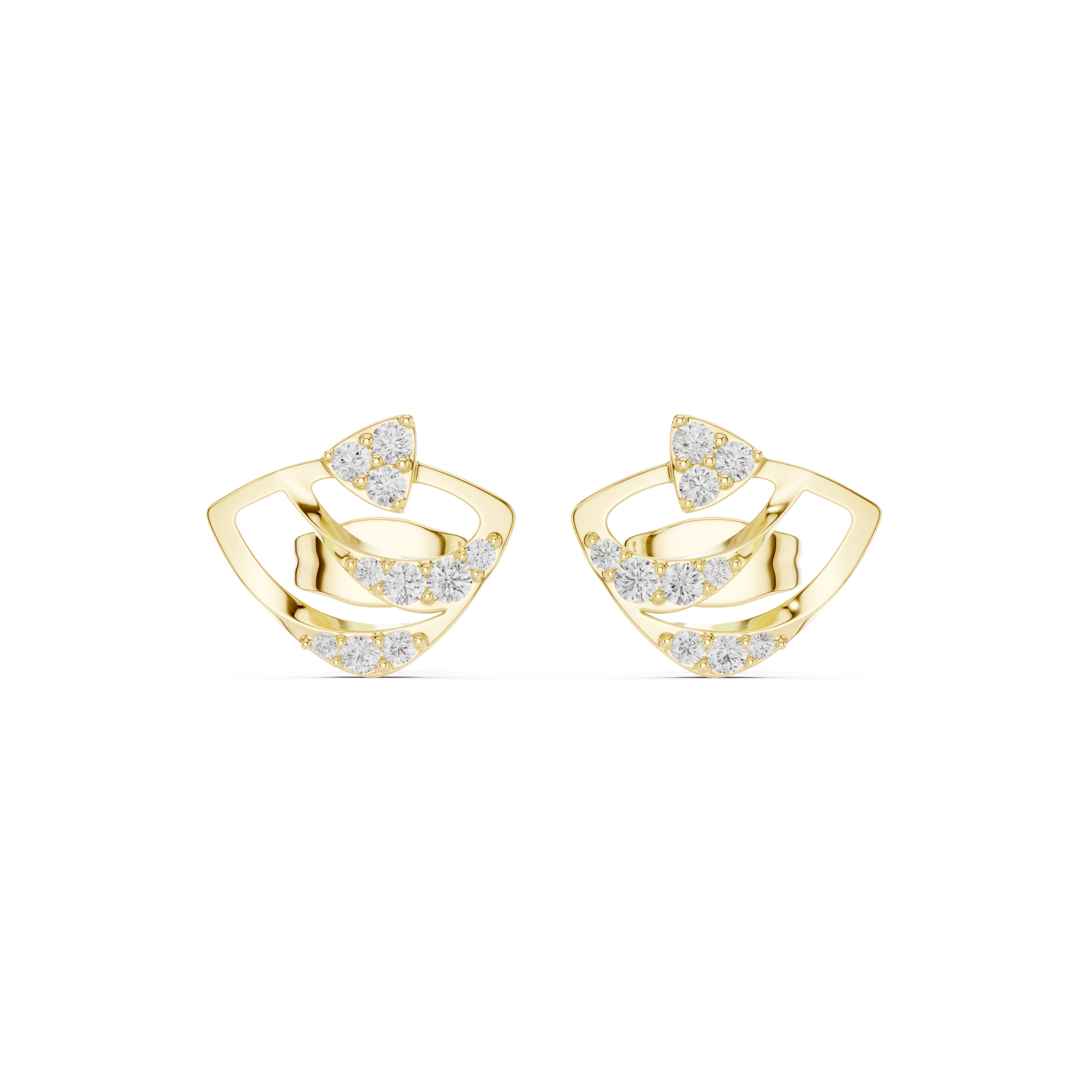 Modern Layered Geometric Diamond Stud Earrings