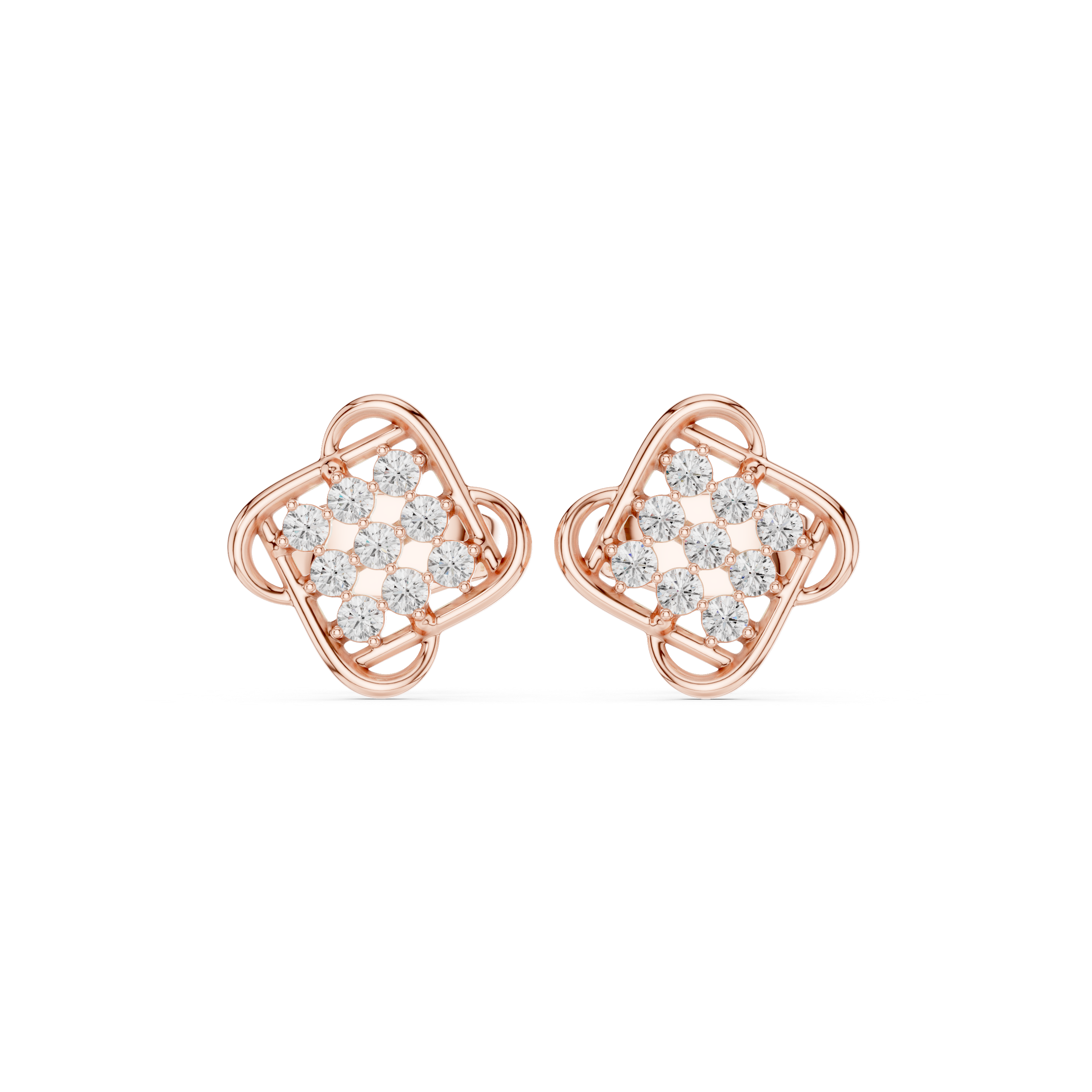 Geometric Clover Diamond Stud Earrings