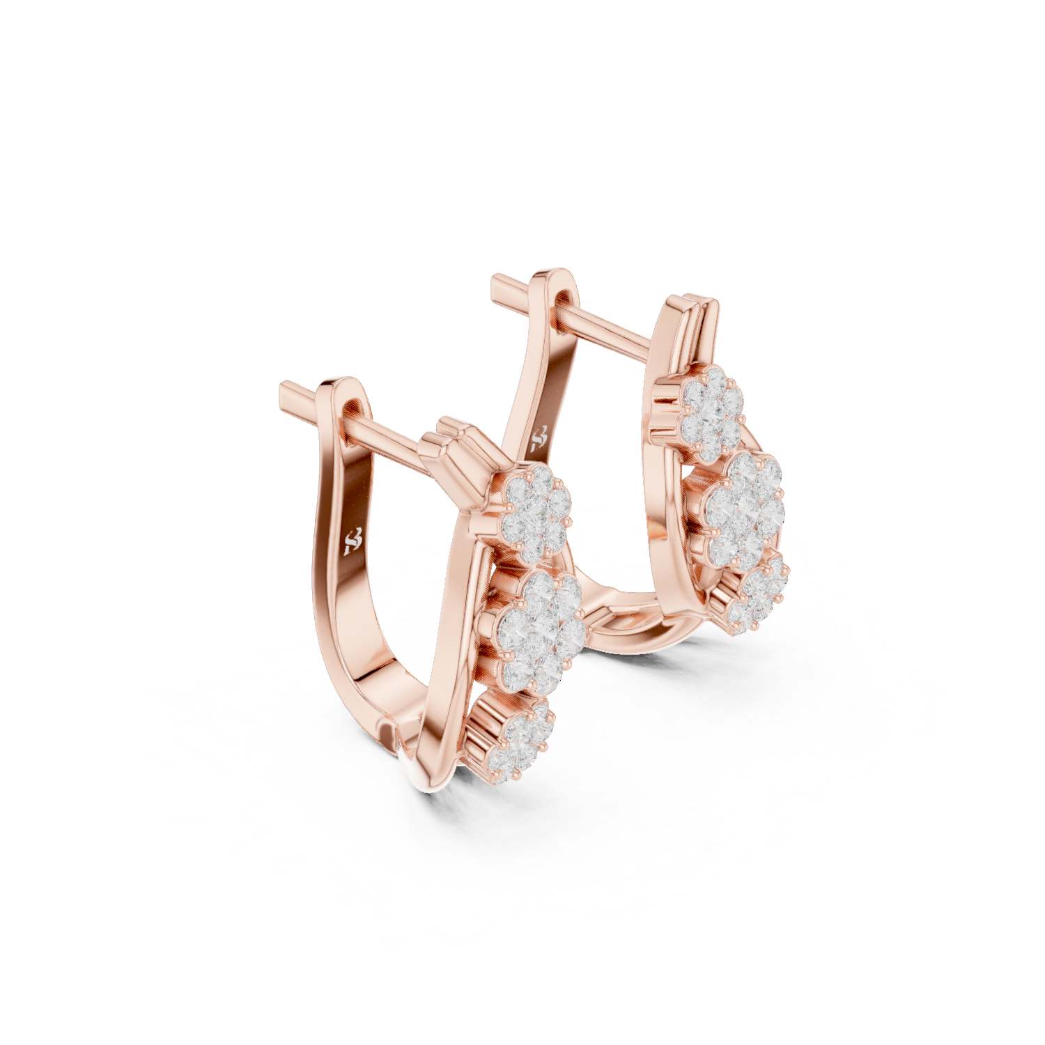 Floral Cluster Hoop Diamond Earrings