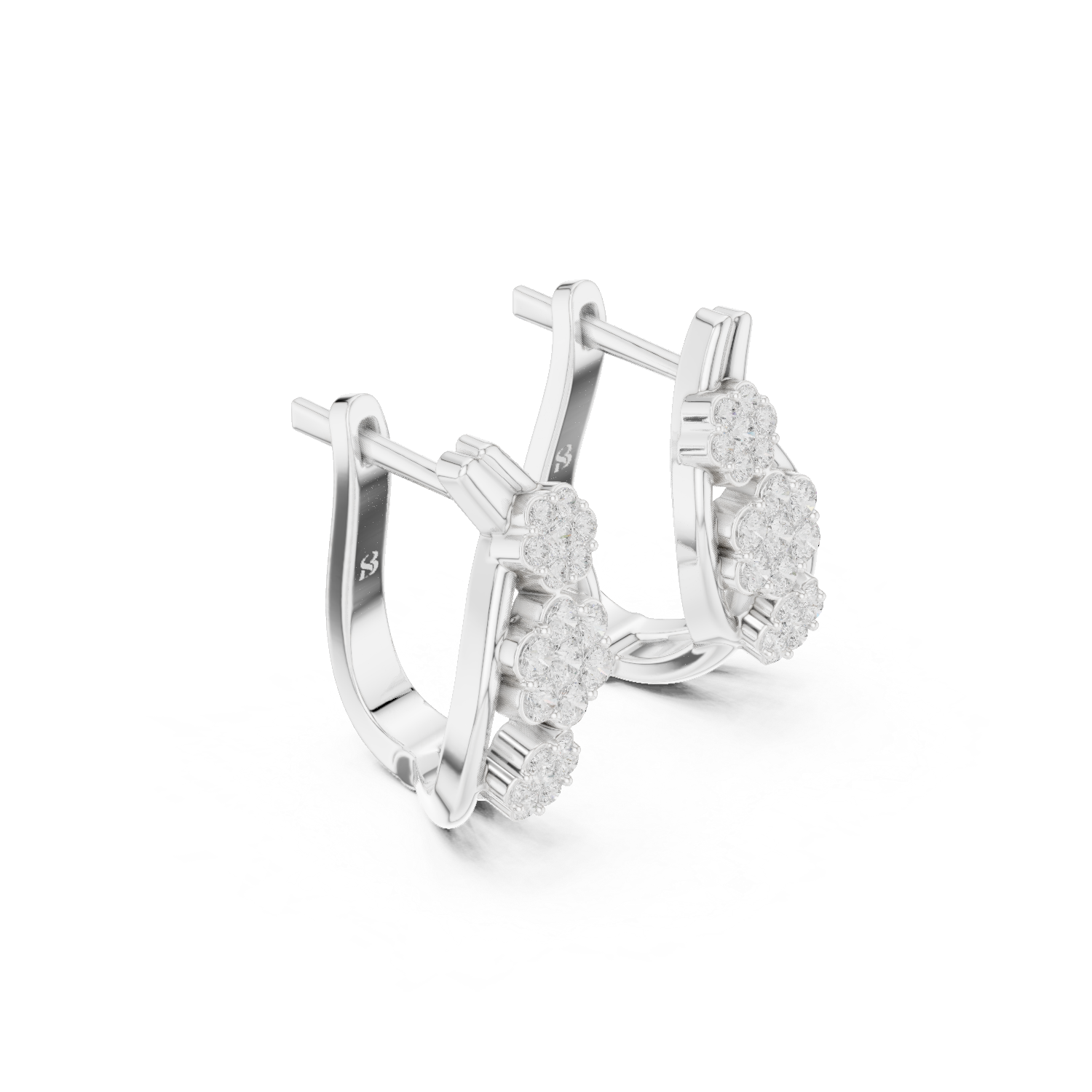 Floral Cluster Hoop Diamond Earrings