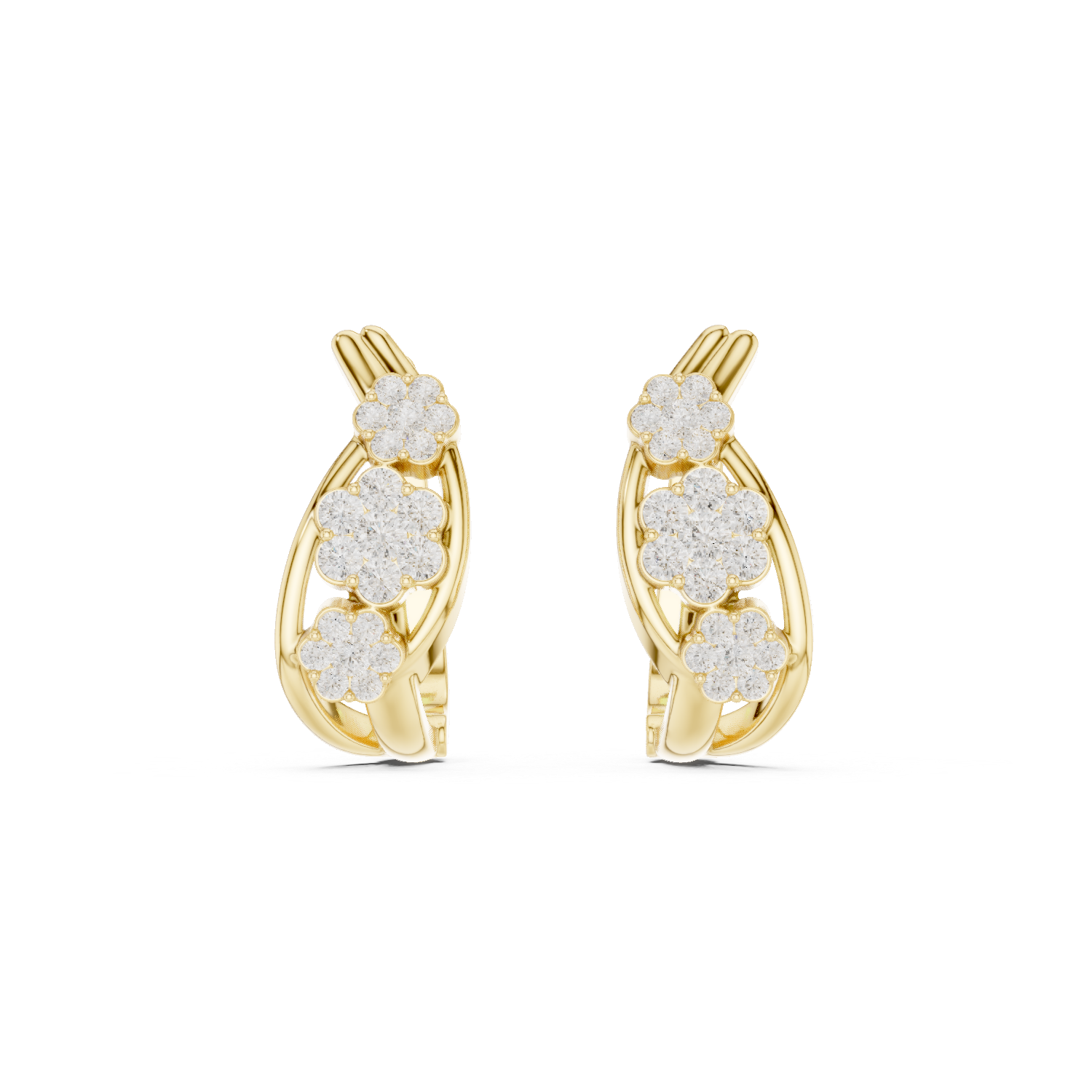 Floral Cluster Hoop Diamond Earrings